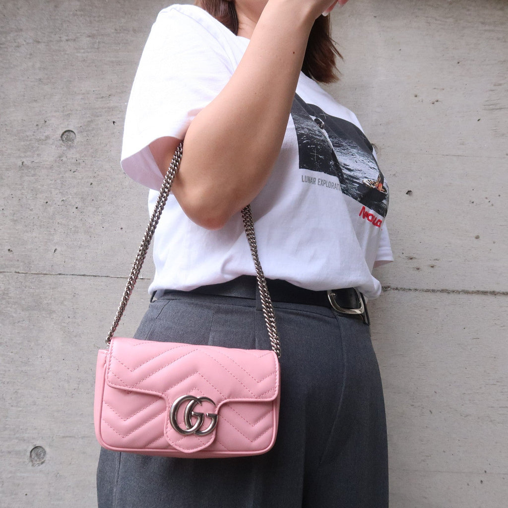 GUCCI GG Marmont Leather Super Mini Shoulder Bag Pink 476433