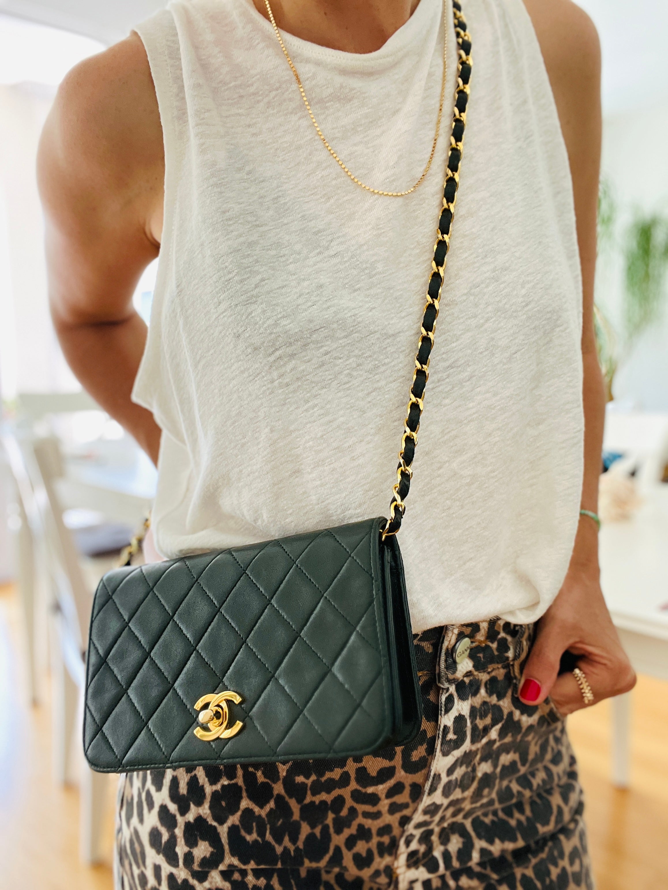 Rare Vintage 90's CHANEL Forest Green Flap Bag or Clutch