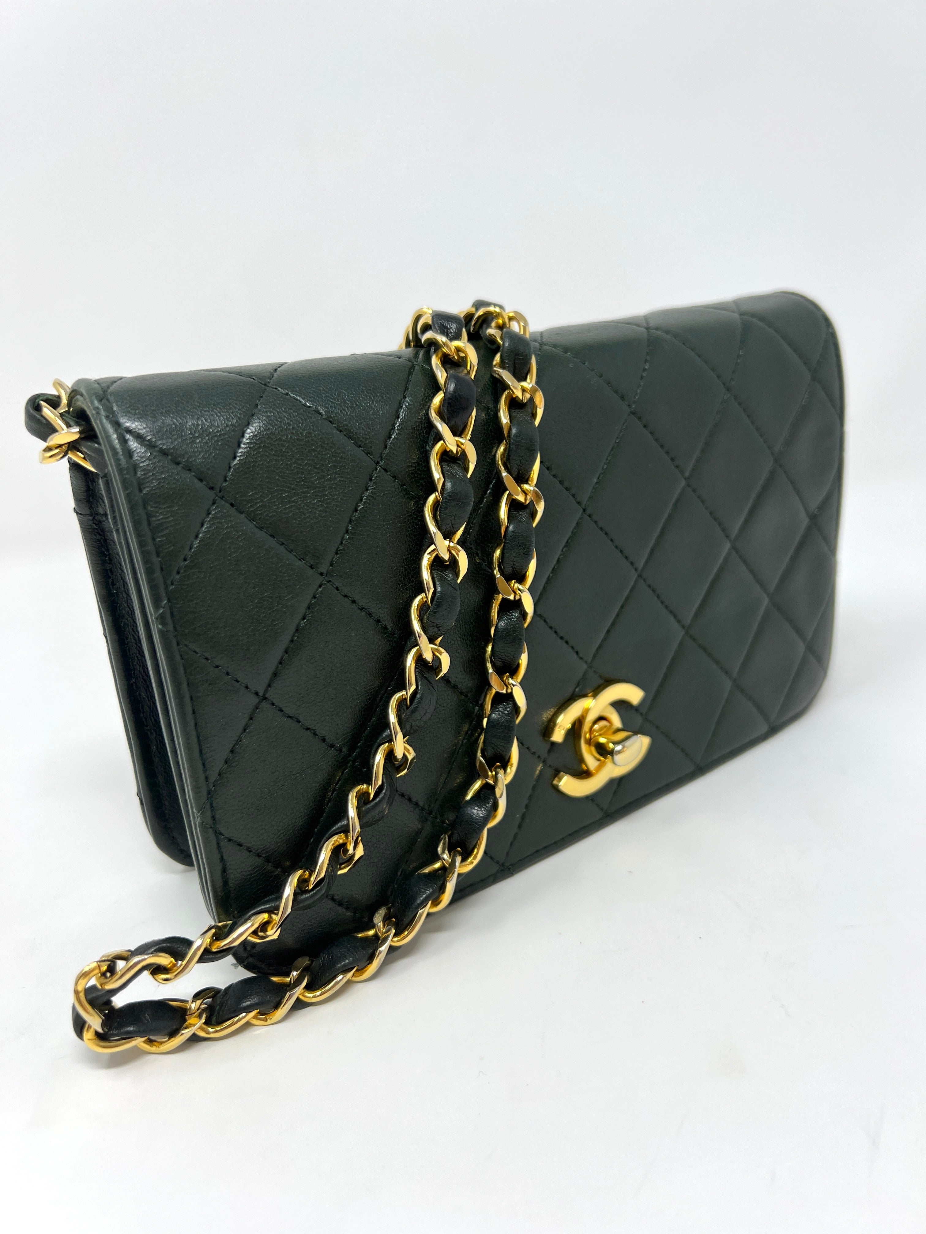 Rare Vintage 90's CHANEL Forest Green Flap Bag or Clutch