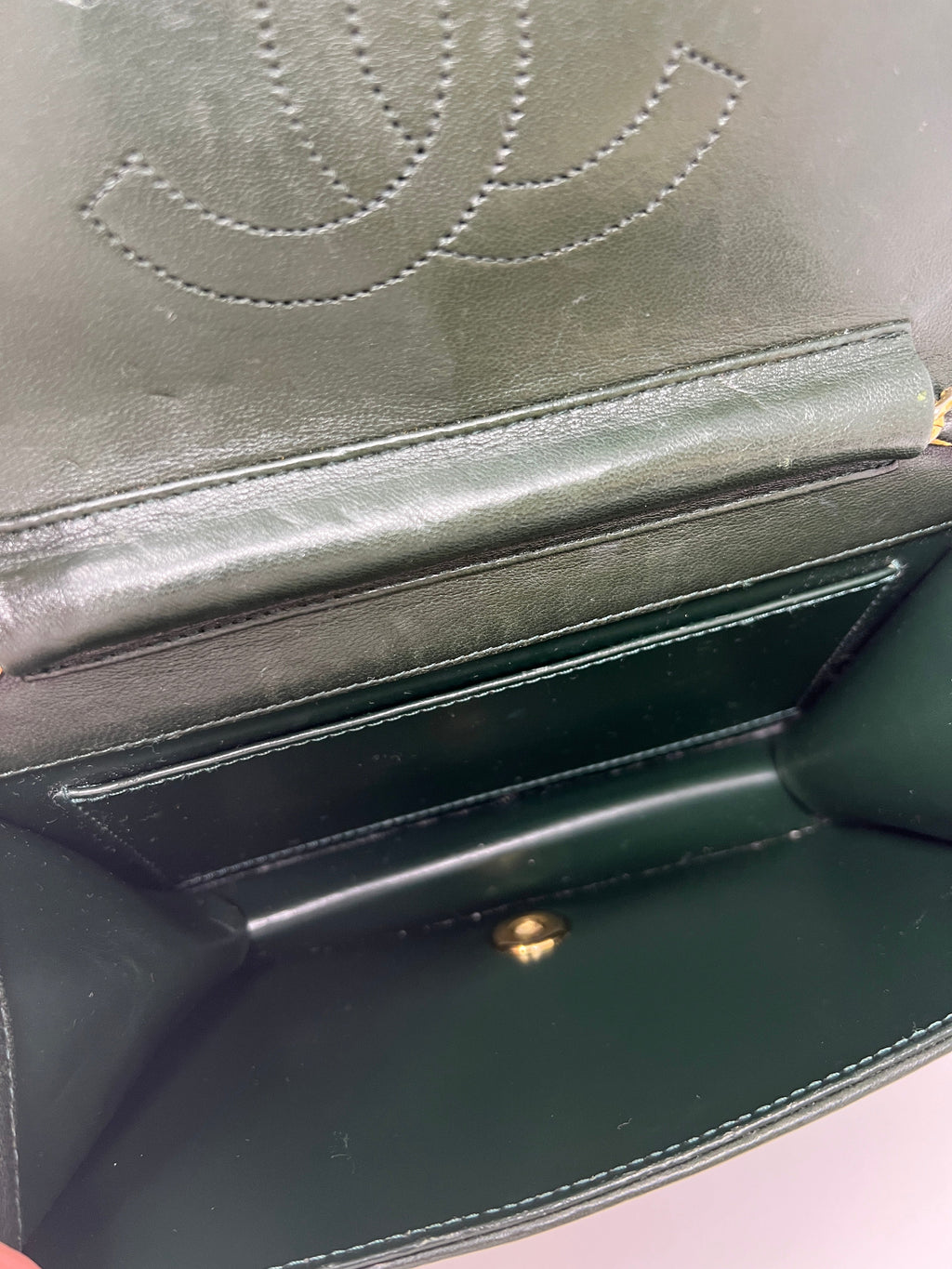 Rare Vintage 90's CHANEL Forest Green Flap Bag or Clutch