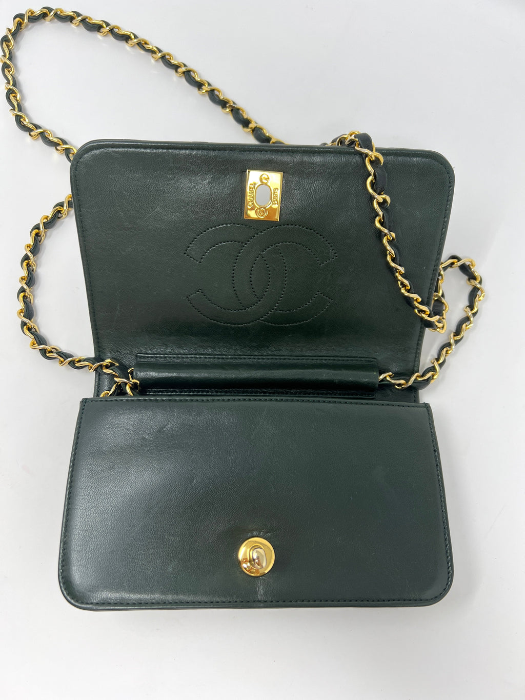Rare Vintage 90's CHANEL Forest Green Flap Bag or Clutch