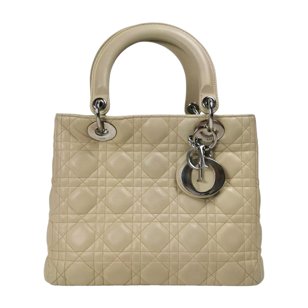 Dior Lady Dior Medium Beige Cannage Lambskin Gold