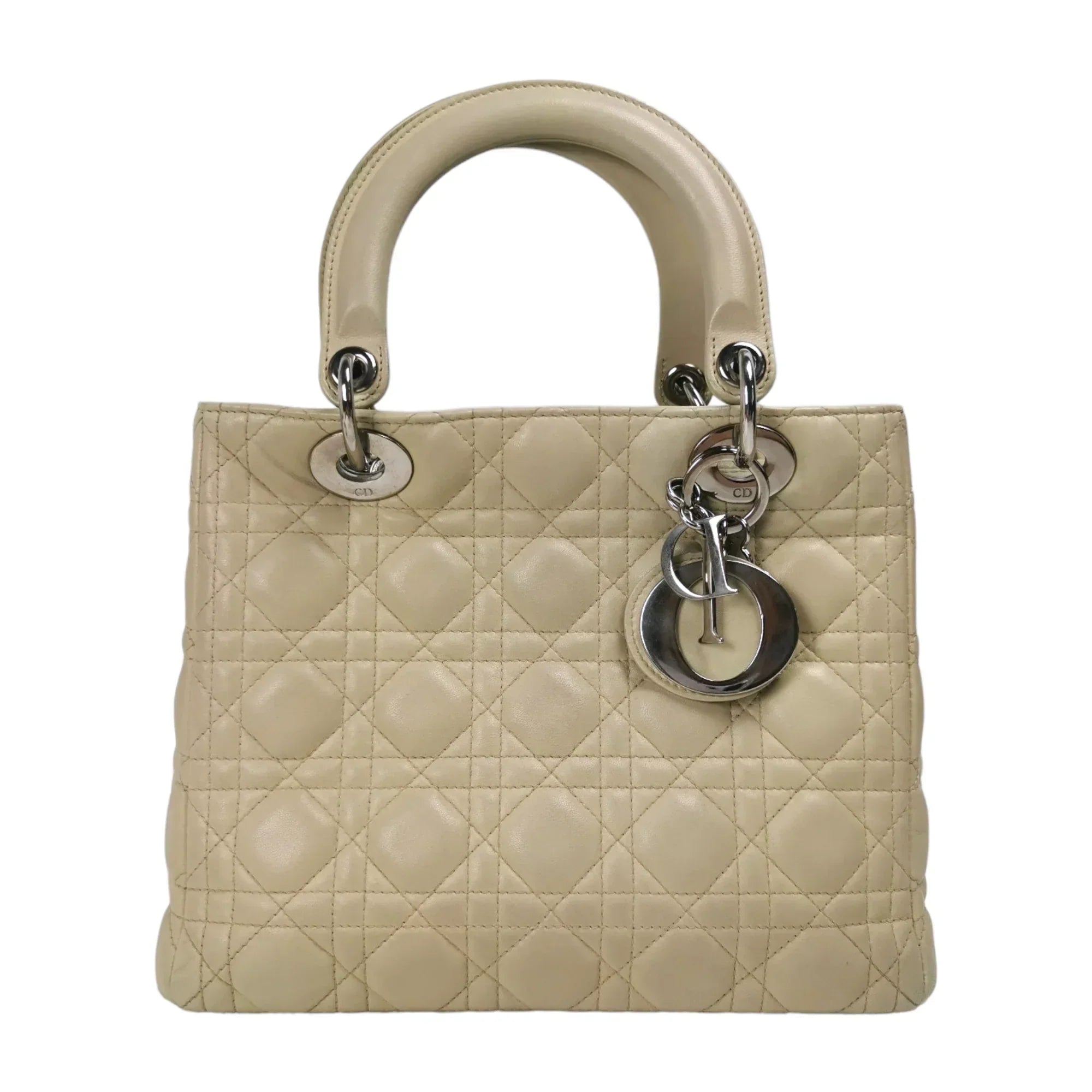 Dior Lady Dior Medium Beige Cannage Lambskin Gold