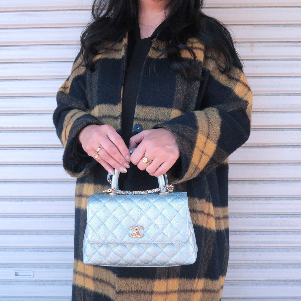 CHANEL MatelasseCaviar Skin COCO Handle 2Way Bag Light Blue A92990