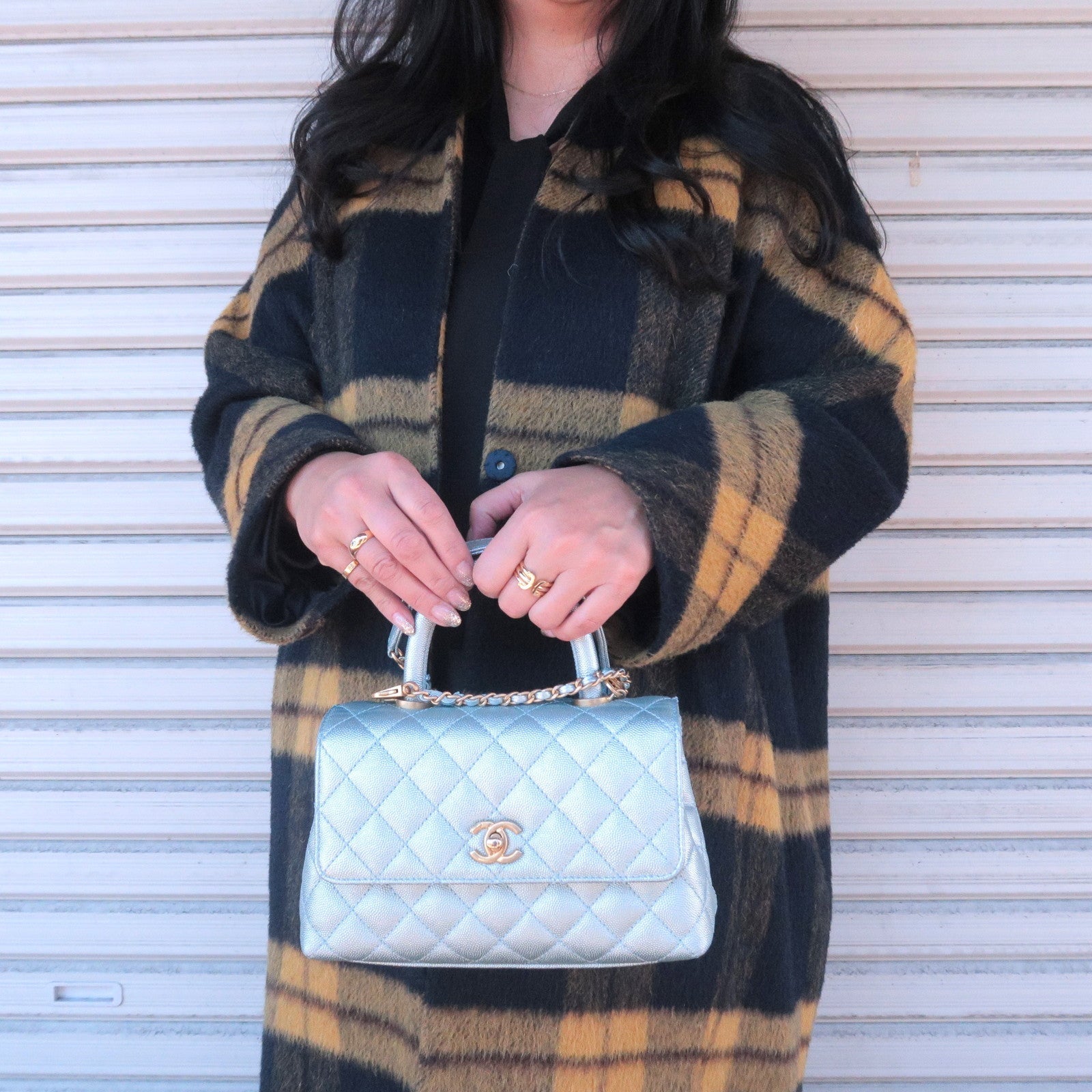 CHANEL MatelasseCaviar Skin COCO Handle 2Way Bag Light Blue A92990