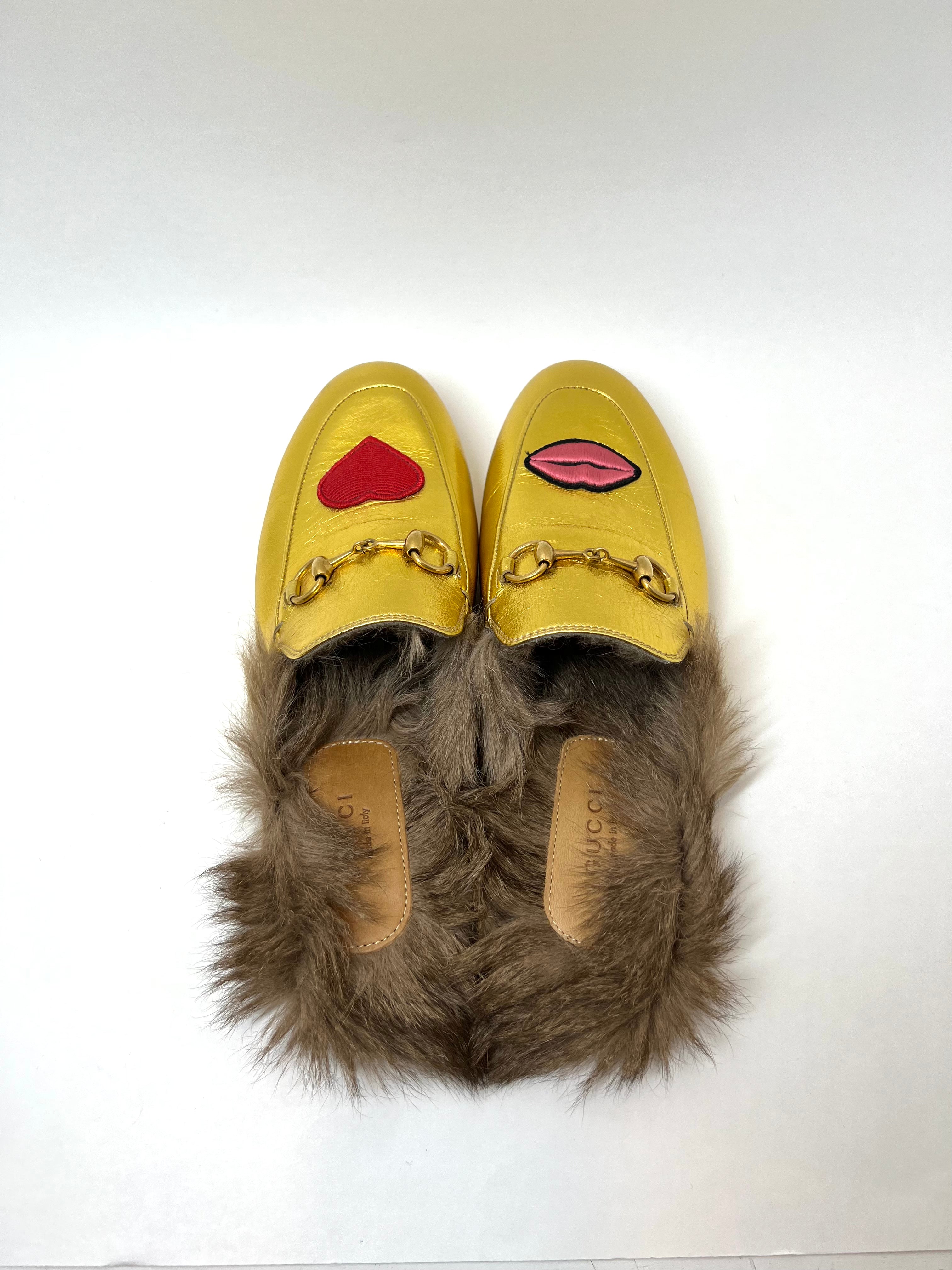 Gucci Gold Princetown Mules