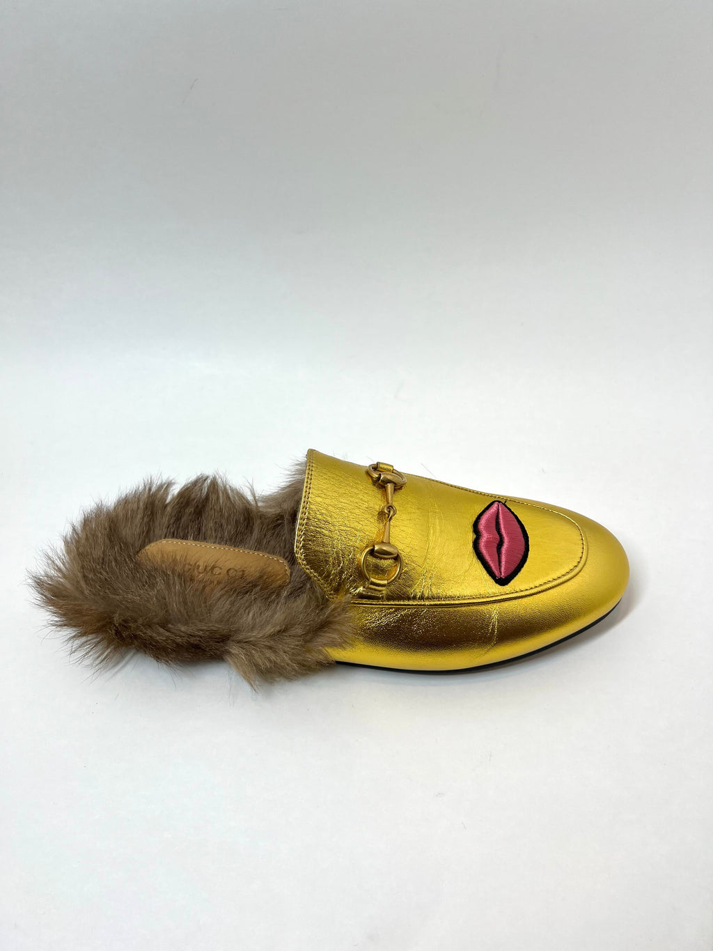Gucci Gold Princetown Mules