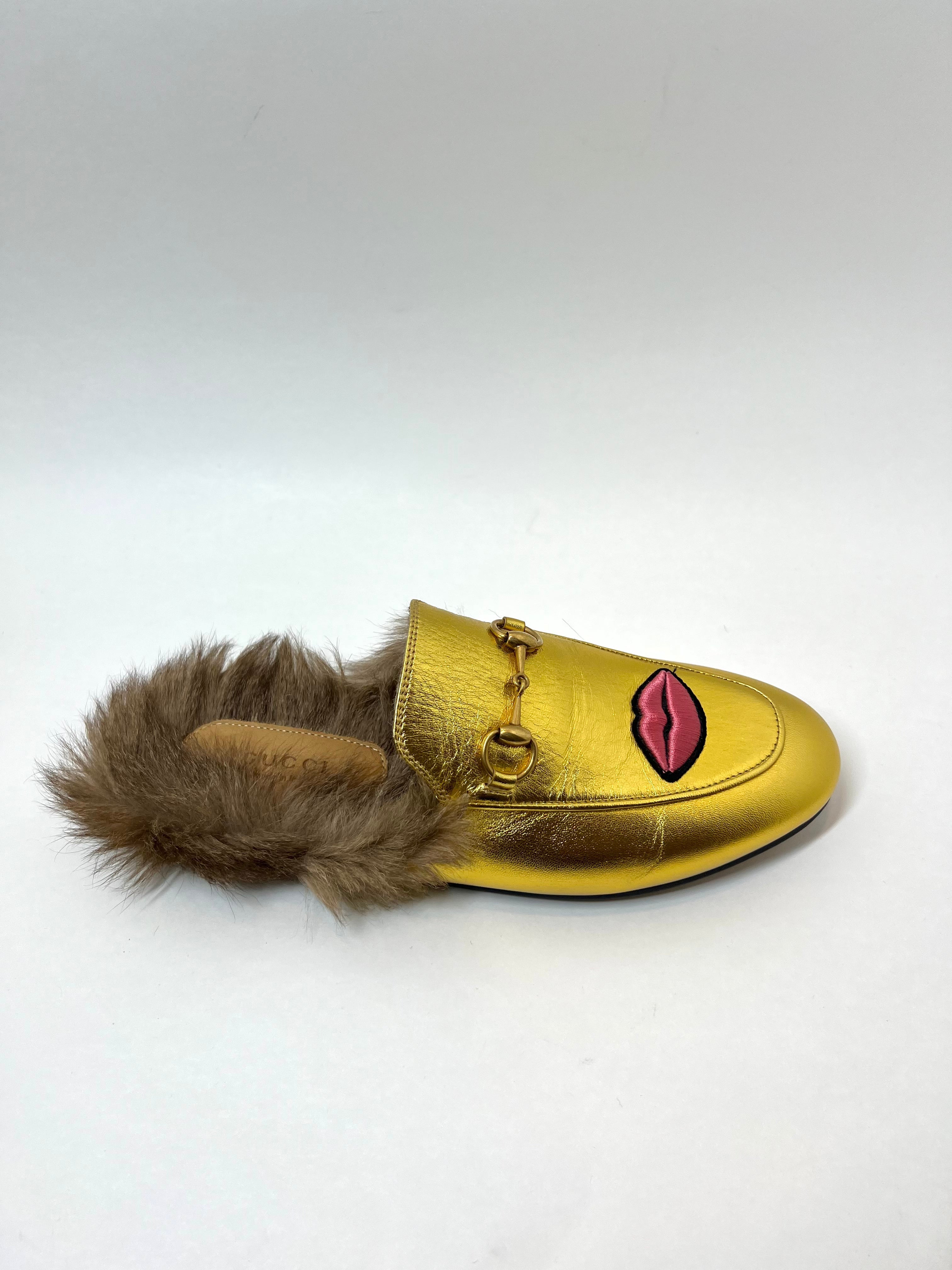 Gucci Gold Princetown Mules