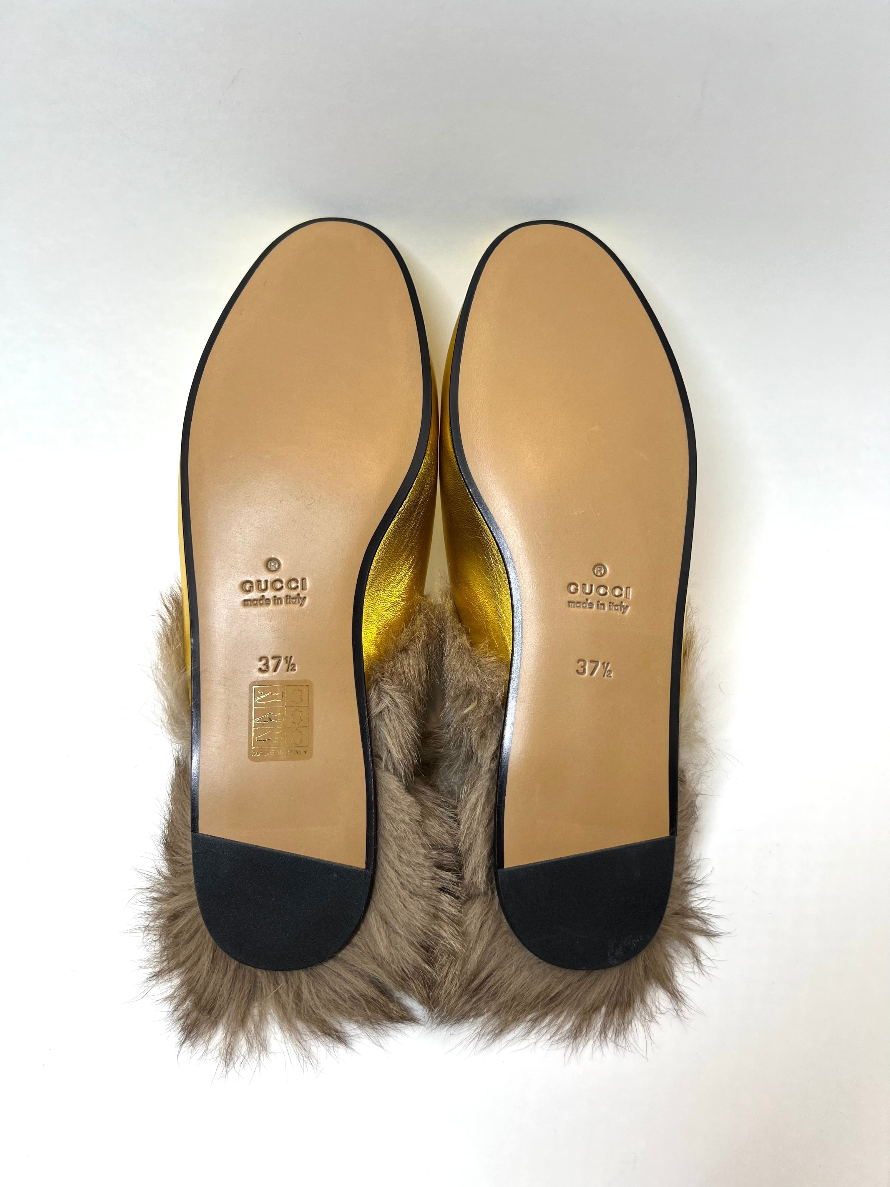 Gucci Gold Princetown Mules