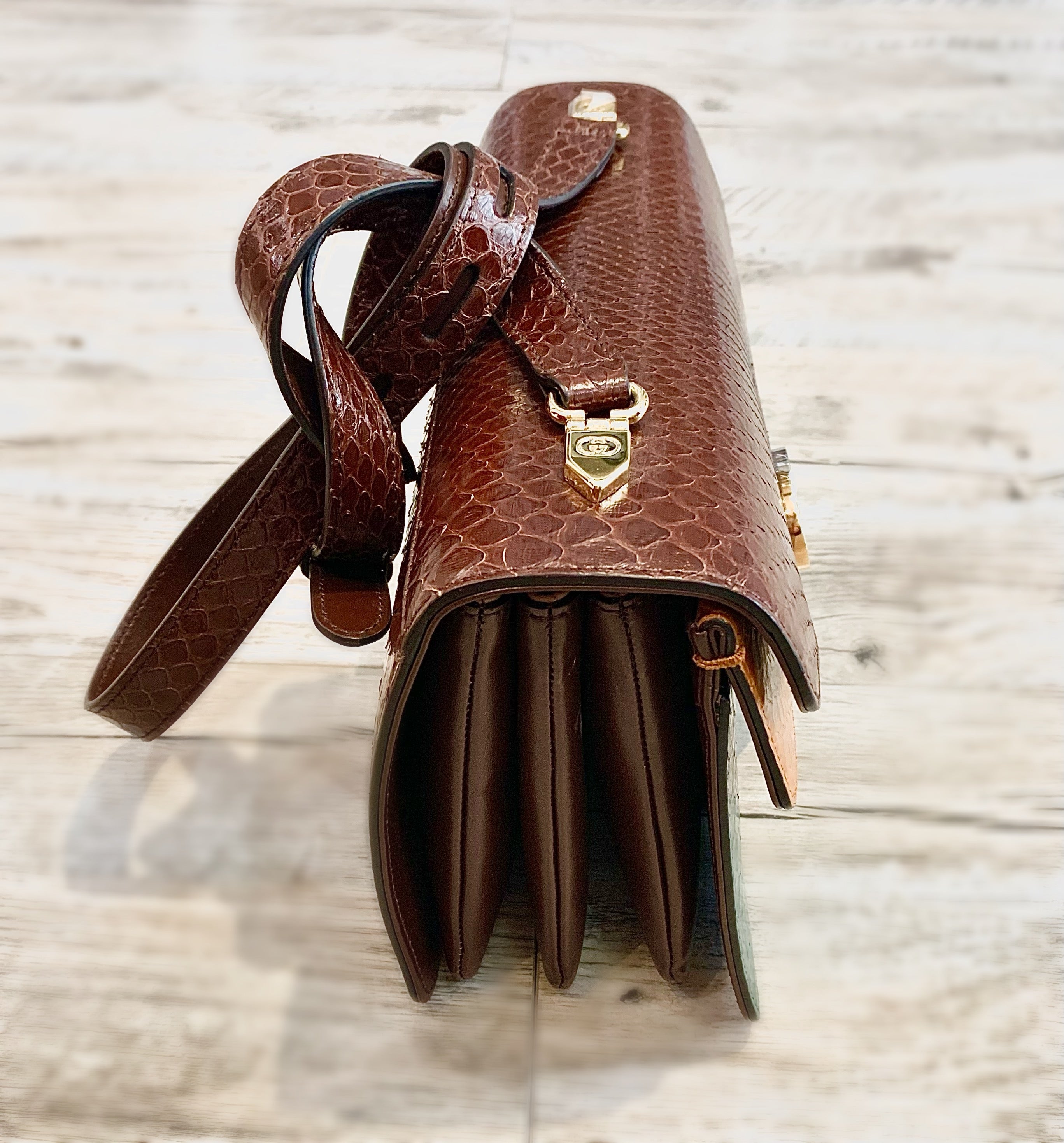GUCCI GG PYTHON TRICOLOR ACCORDION SHOULDER BAG
