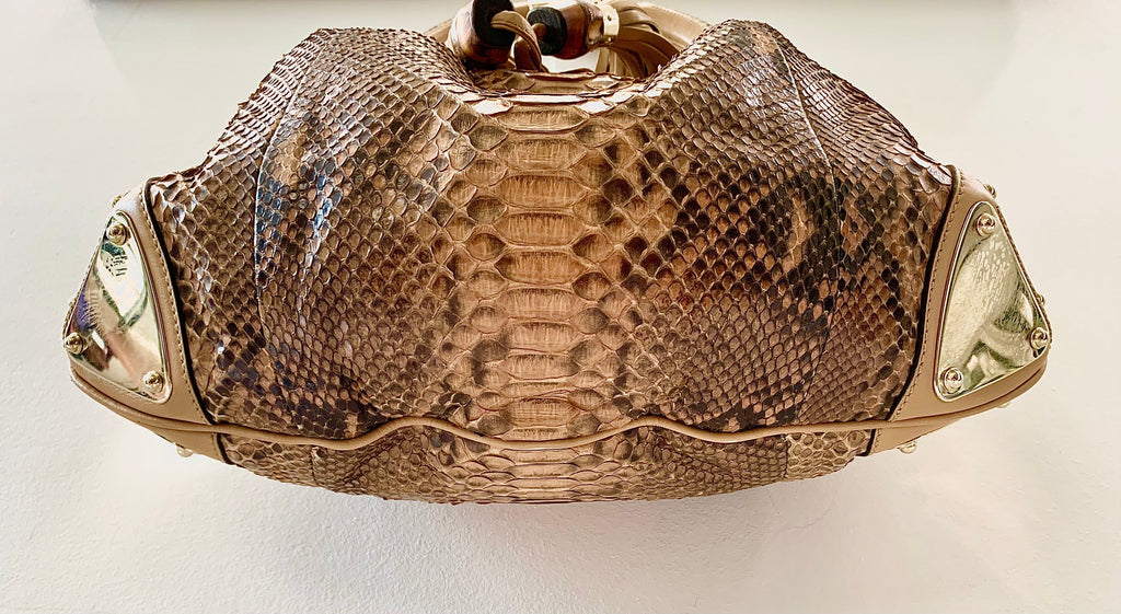 GUCCI BEIGE PYTHON INDY HOBO BAG