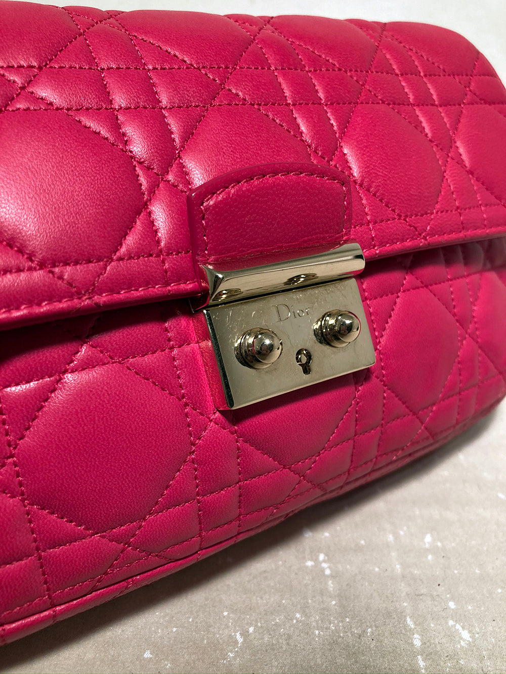 Christian Dior Pink Leather Cannage Quilted Miss Dior Flap Bag