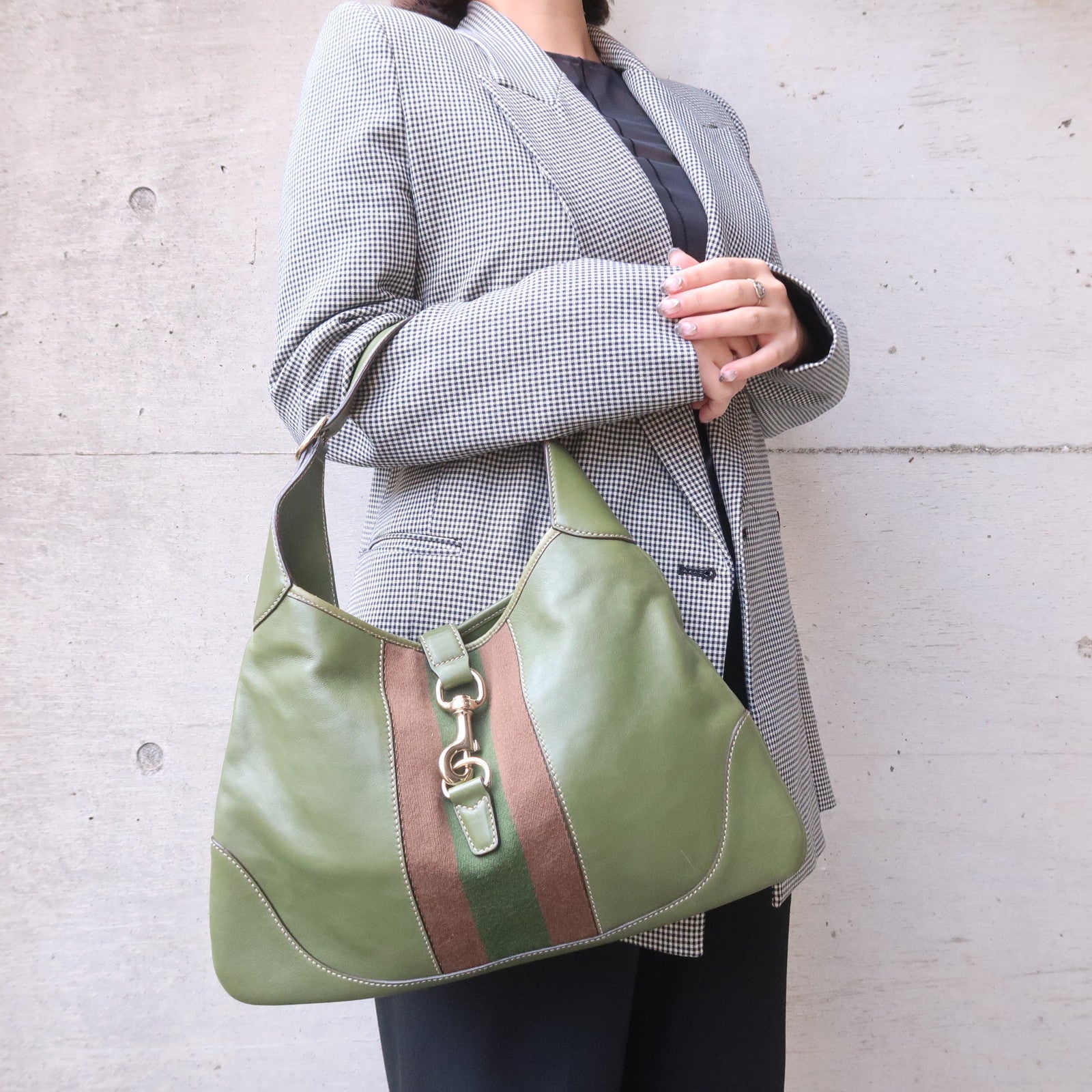 GUCCI Sherry Leather Shoulder Bag Hand Bag Green 153029