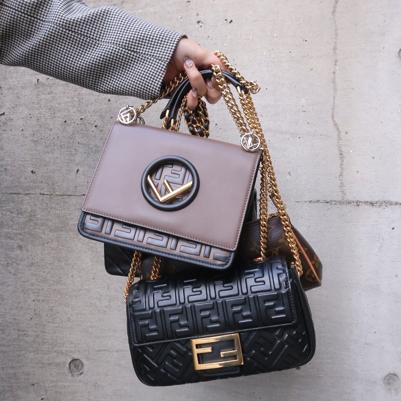 FENDI Zucca Baguette Leather 2Way Shoulder Bag Black 8BR793
