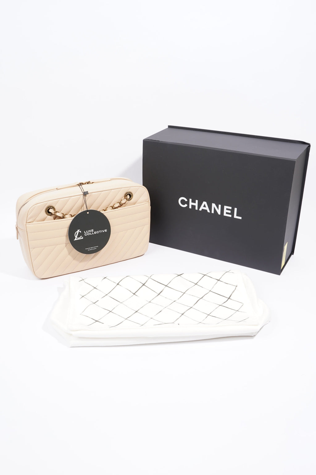 Chanel Quilted Camera Beige Goatskin Leather