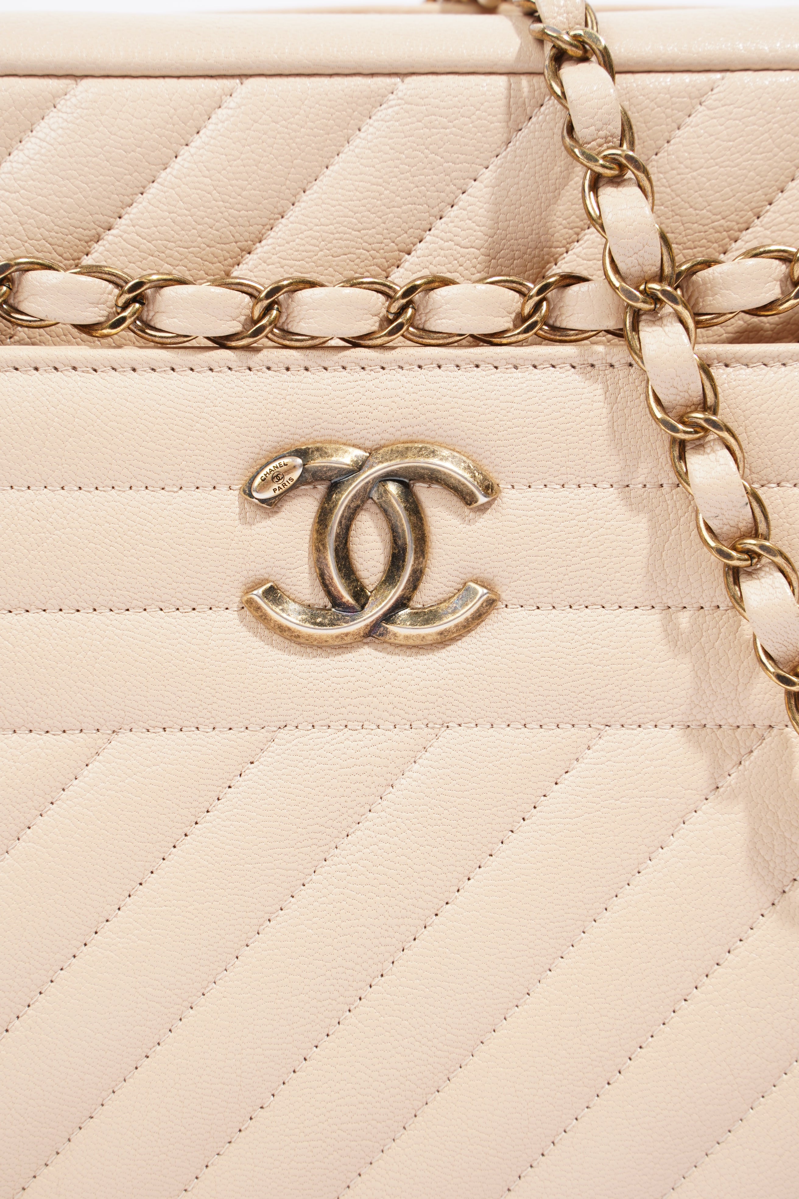 Chanel Quilted Camera Beige Goatskin Leather