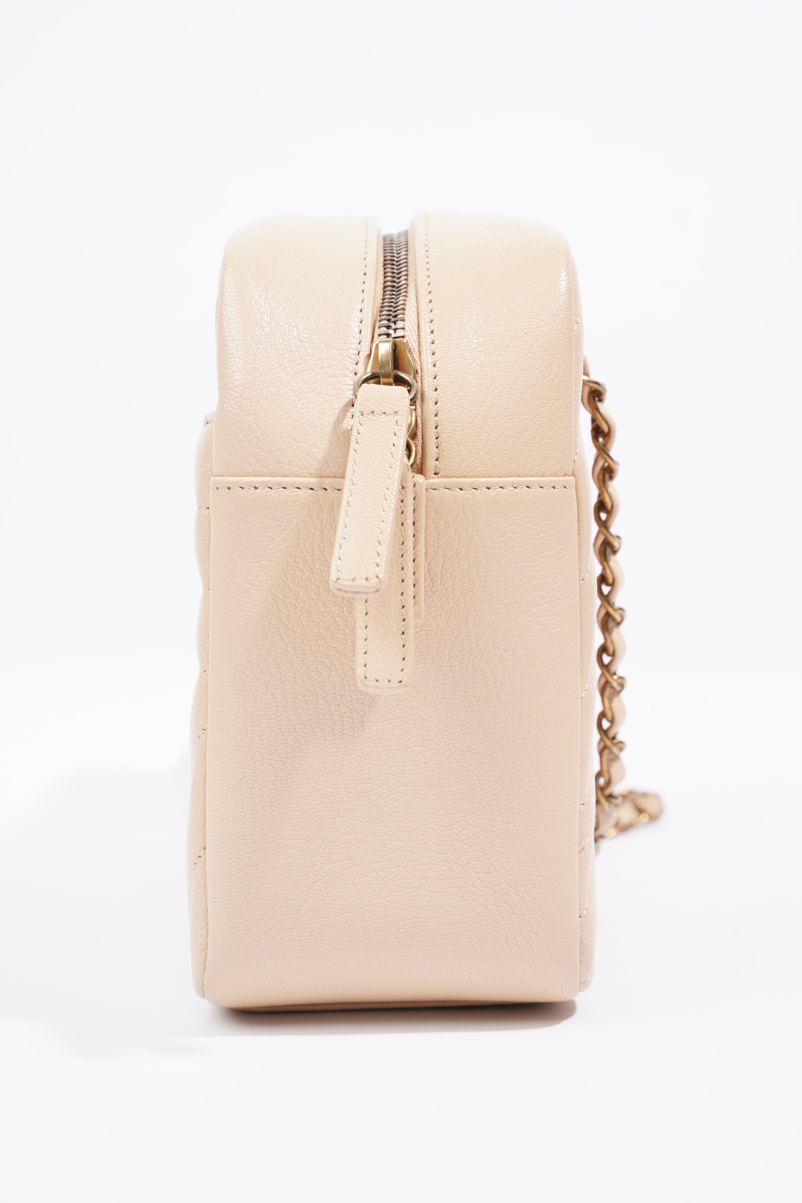 Chanel Quilted Camera Beige Goatskin Leather