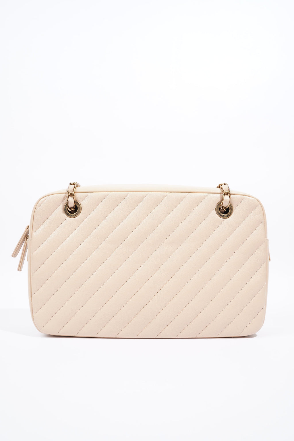 Chanel Quilted Camera Beige Goatskin Leather