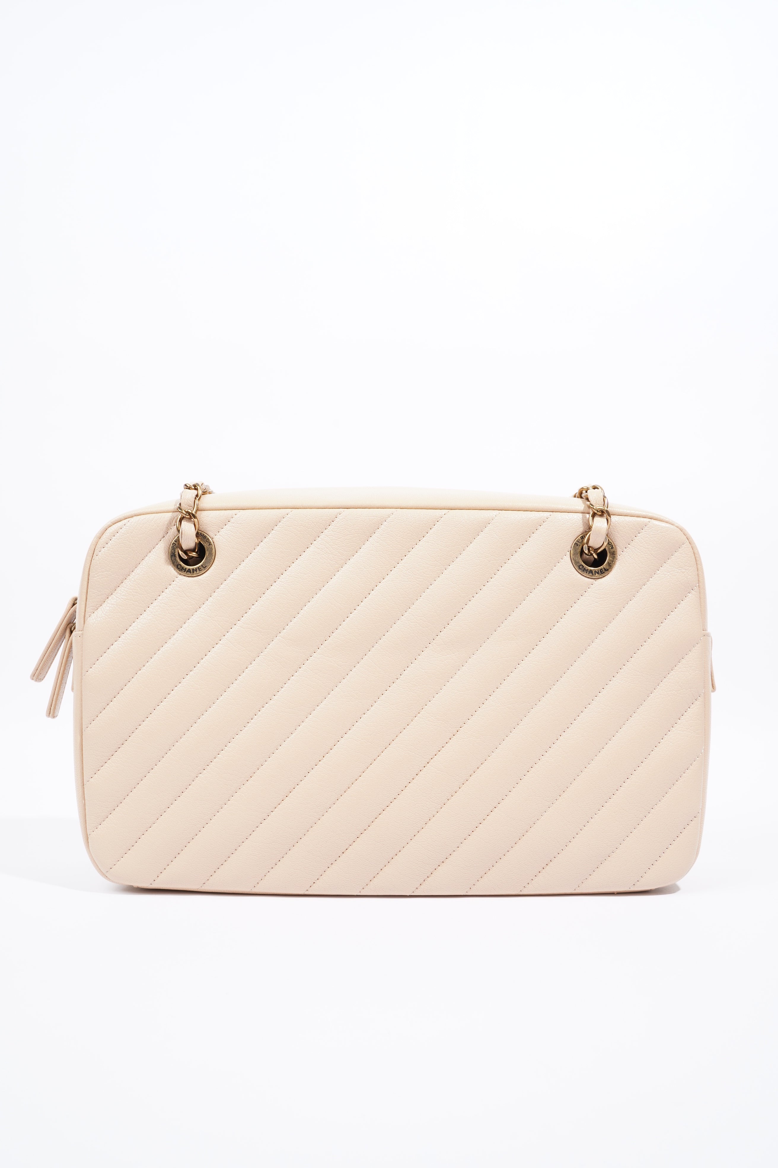 Chanel Quilted Camera Beige Goatskin Leather