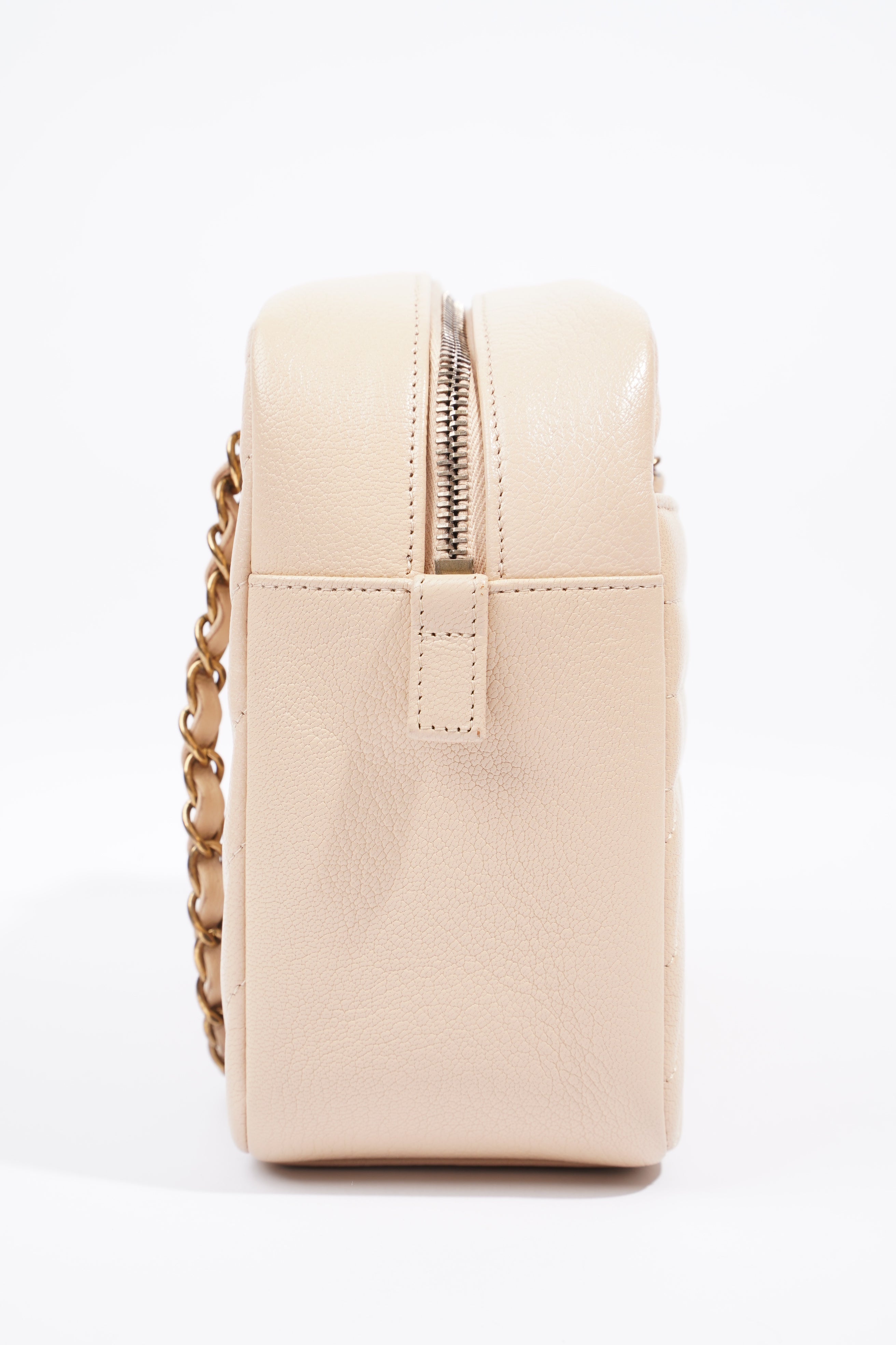 Chanel Quilted Camera Beige Goatskin Leather