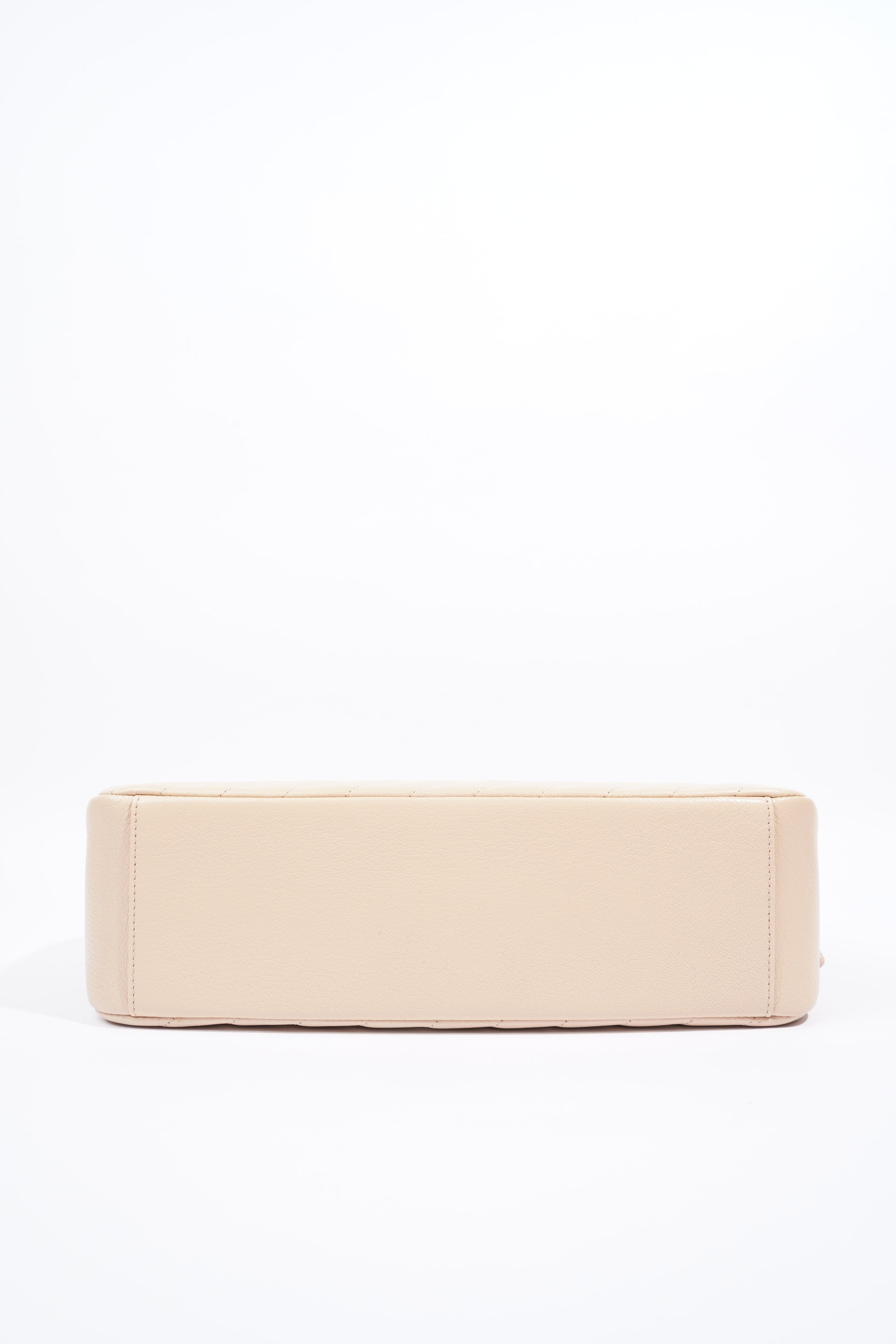 Chanel Quilted Camera Beige Goatskin Leather