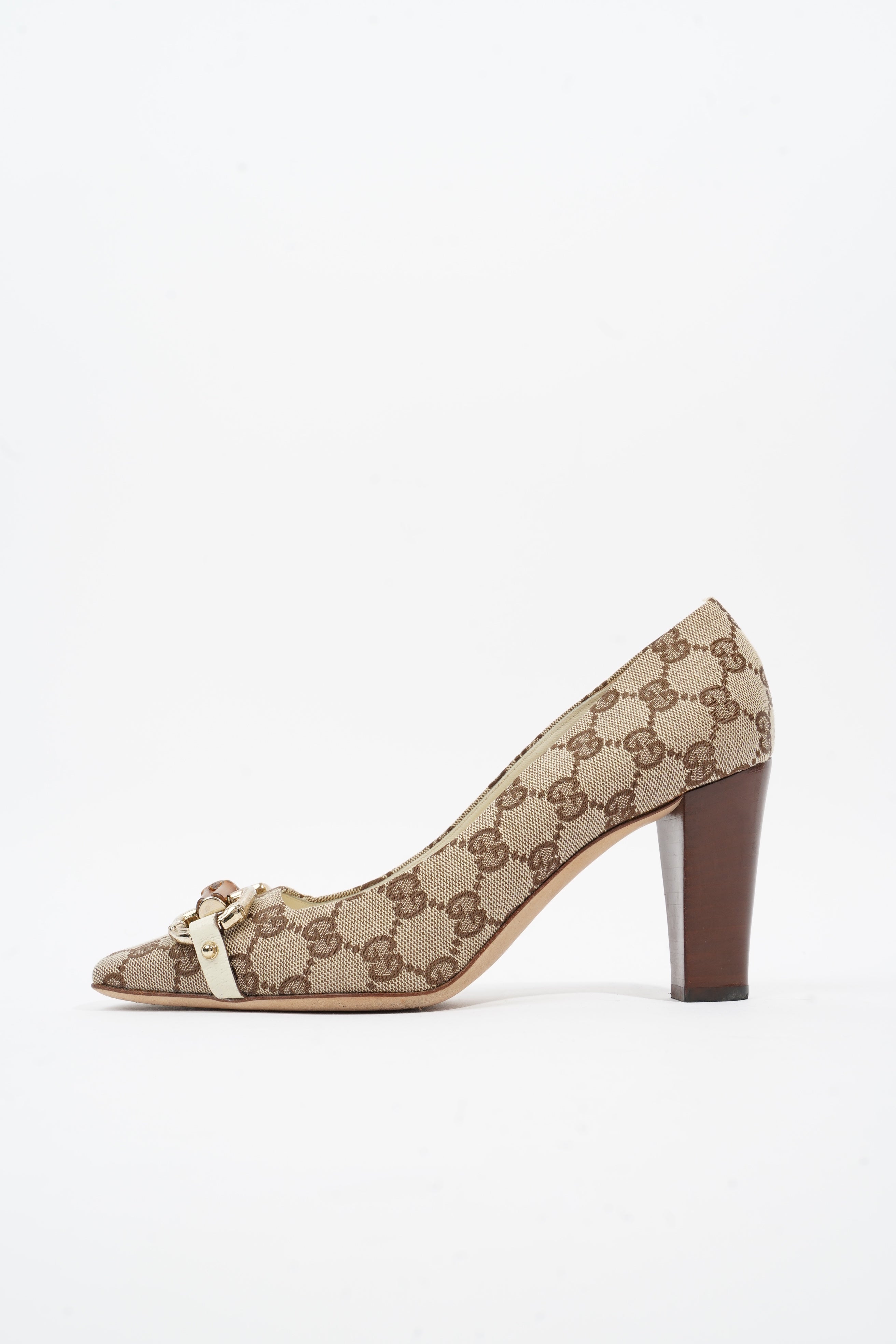 Gucci Bamboo Horsebit Pump 85 Supreme Canvas EU 37.5 UK 4.5