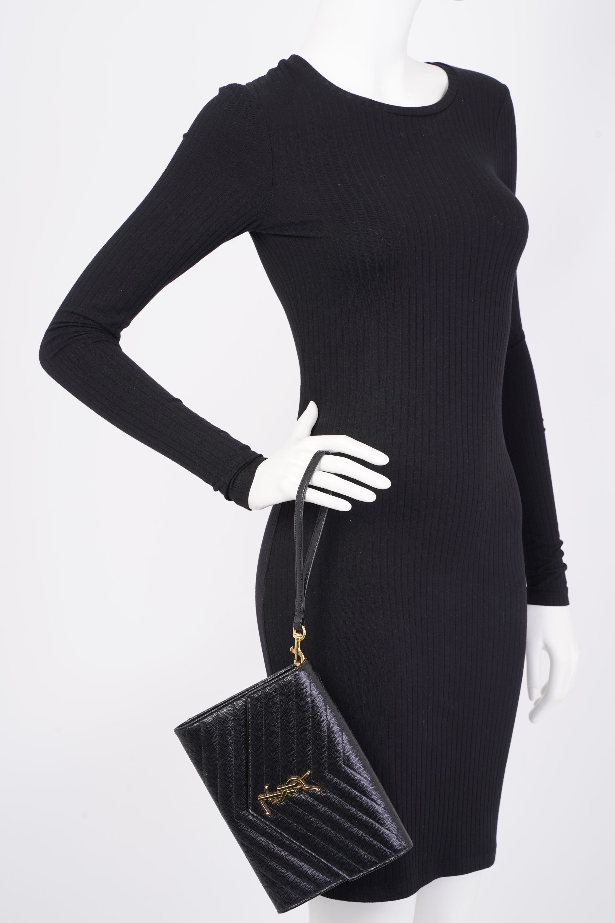 Saint Laurent Envelope Wristlet Black Grained Leather