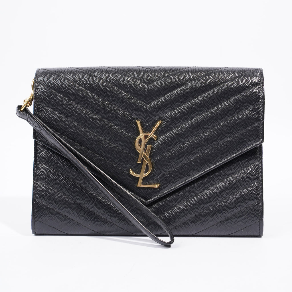 Saint Laurent Envelope Wristlet Black Grained Leather