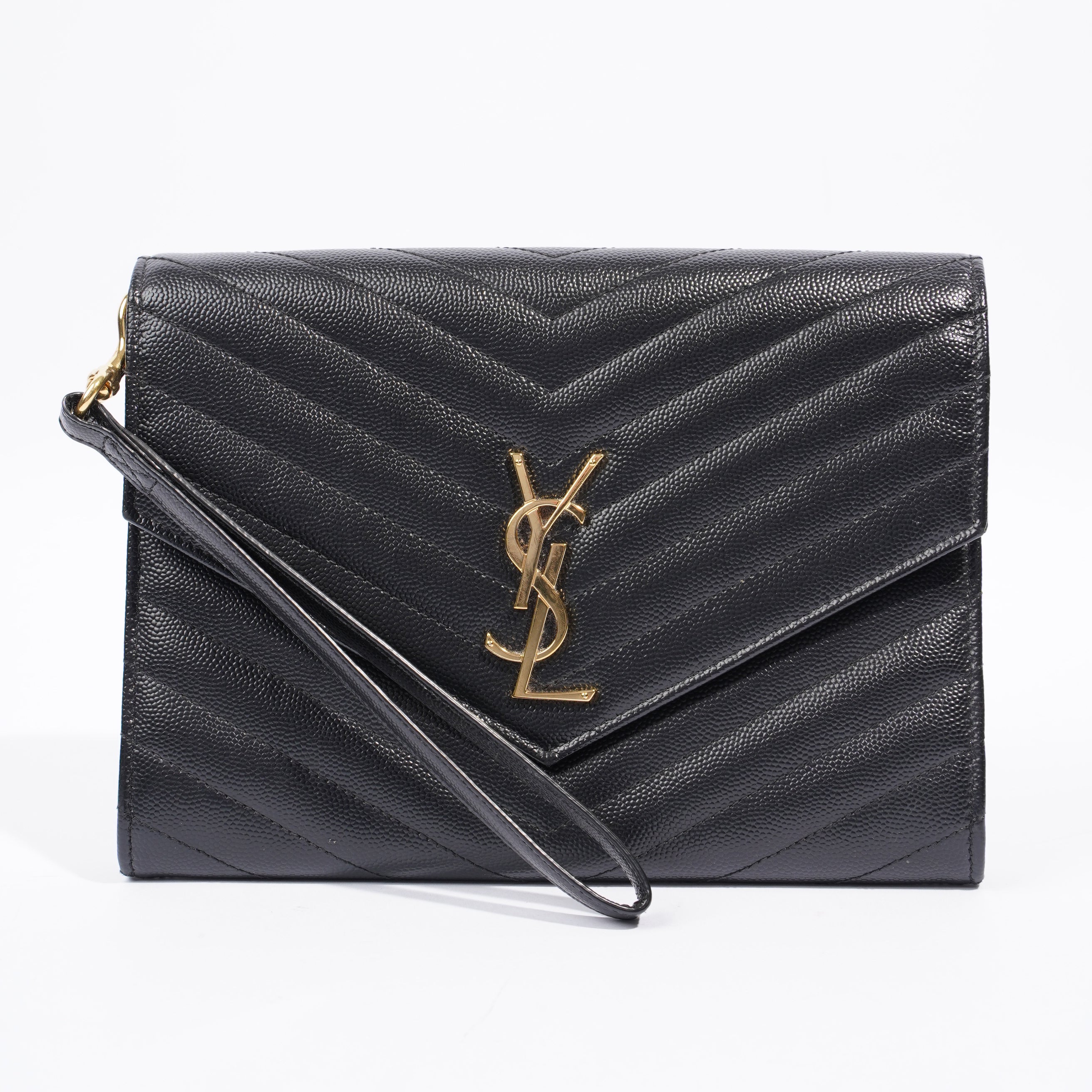 Saint Laurent Envelope Wristlet Black Grained Leather