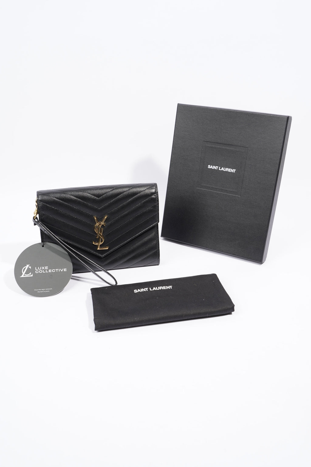 Saint Laurent Envelope Wristlet Black Grained Leather