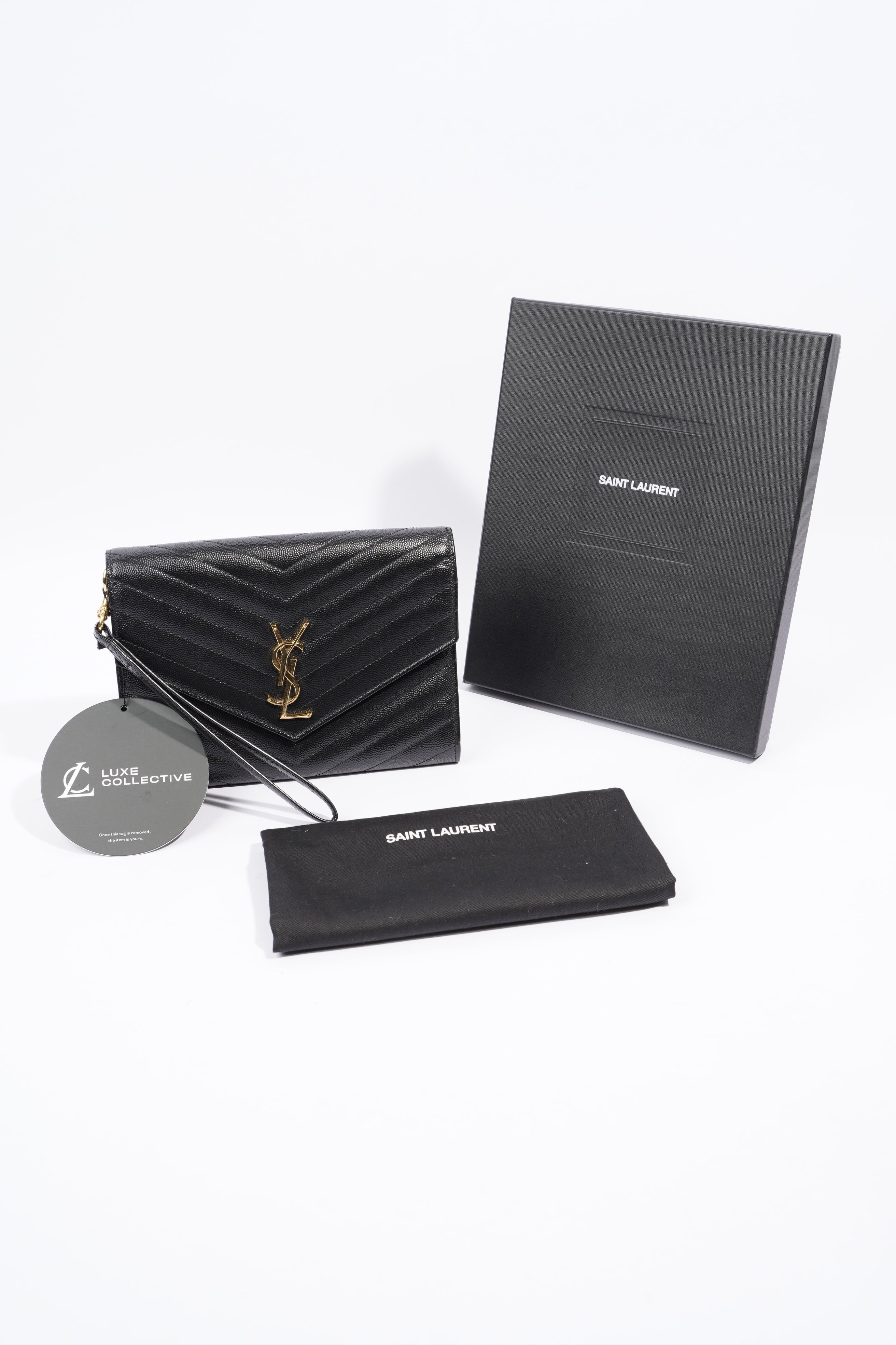 Saint Laurent Envelope Wristlet Black Grained Leather