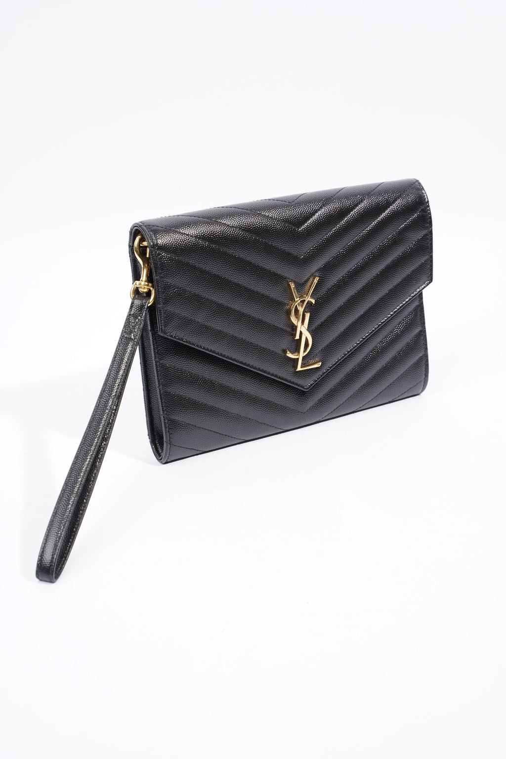 Saint Laurent Envelope Wristlet Black Grained Leather