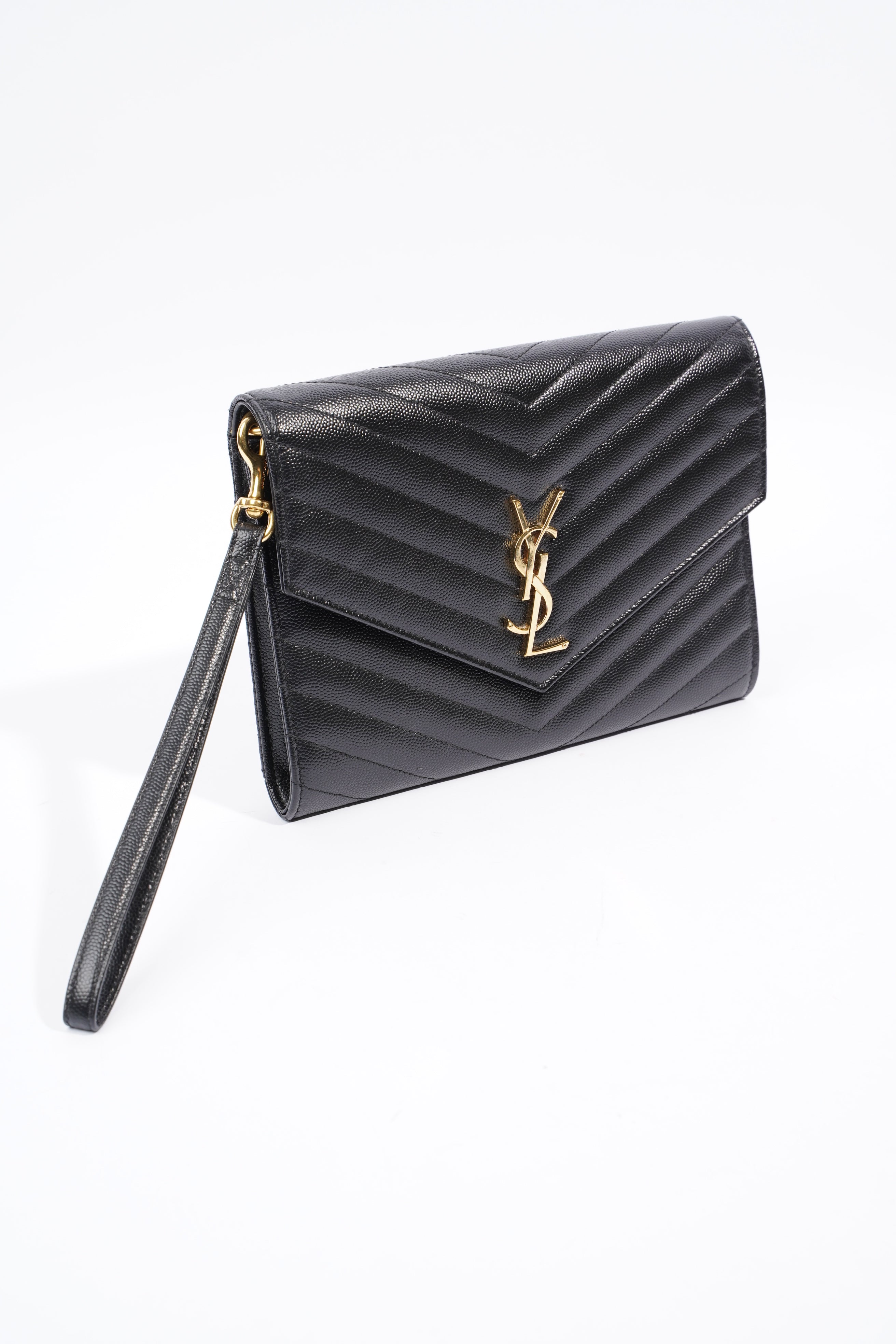 Saint Laurent Envelope Wristlet Black Grained Leather