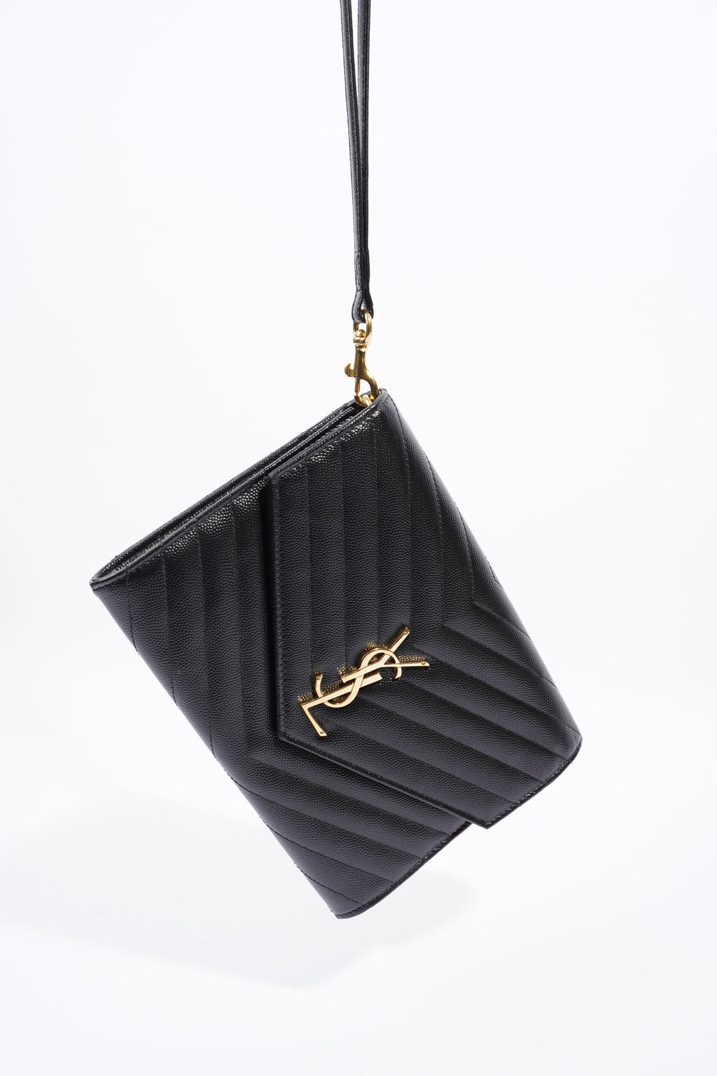 Saint Laurent Envelope Wristlet Black Grained Leather