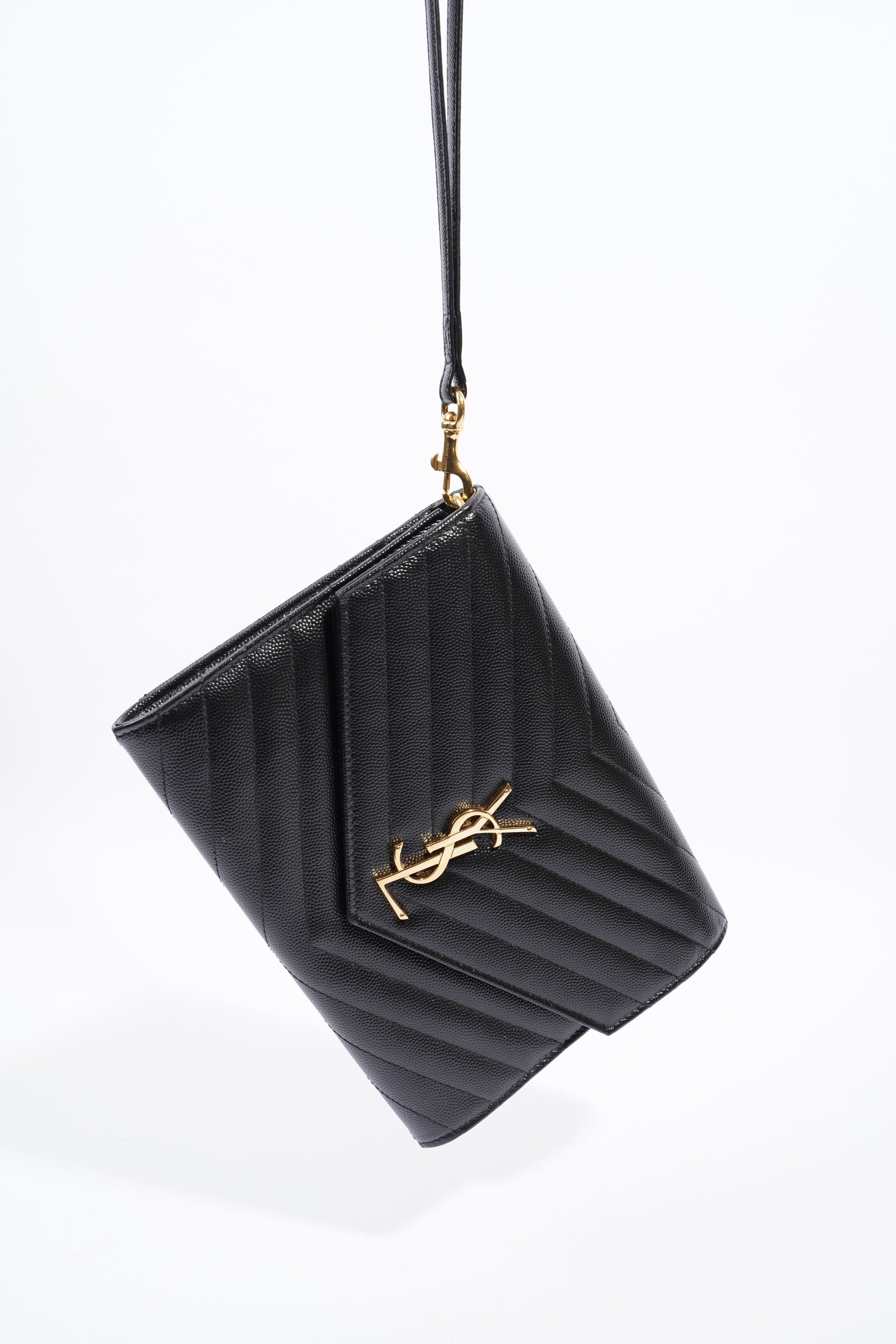 Saint Laurent Envelope Wristlet Black Grained Leather