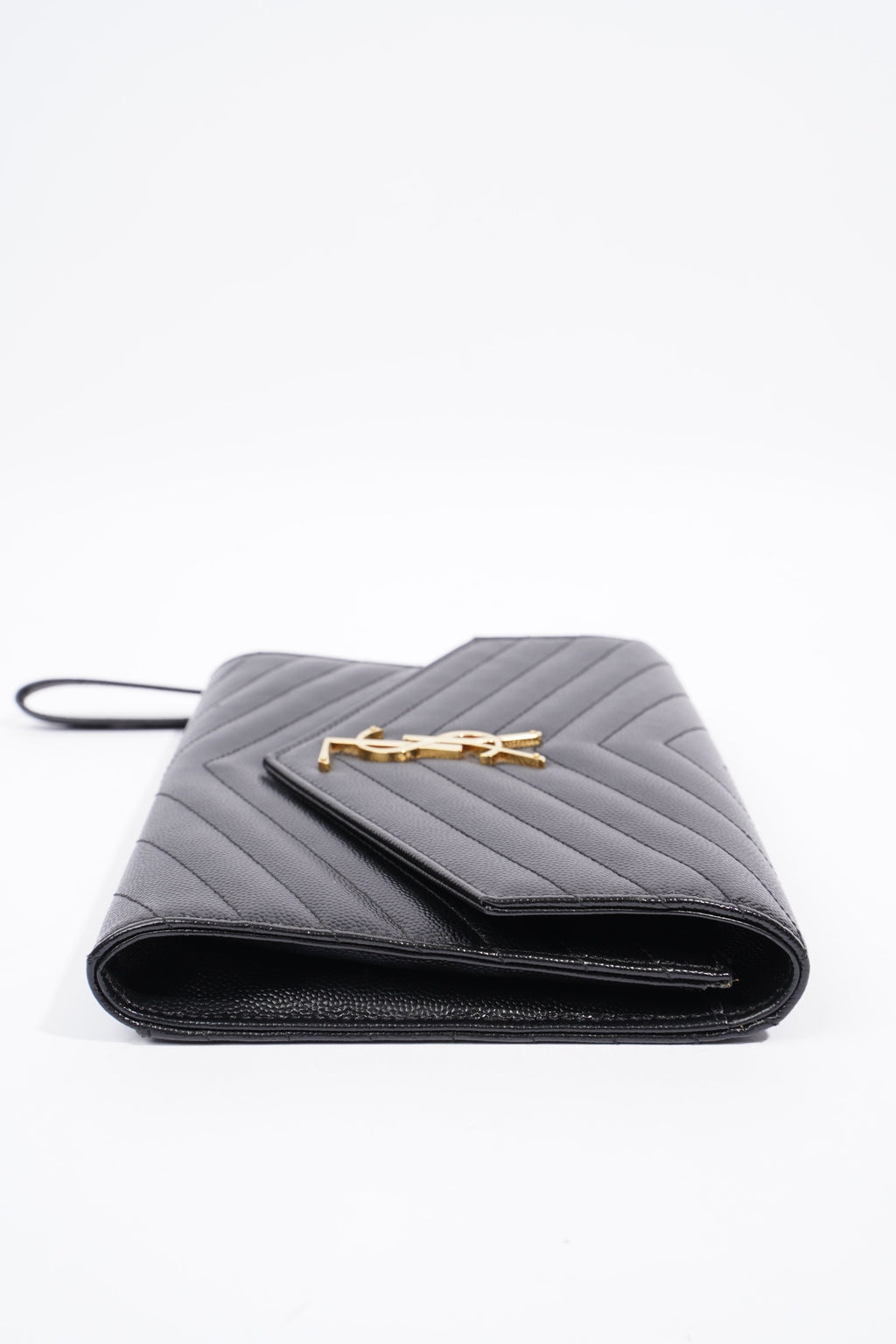 Saint Laurent Envelope Wristlet Black Grained Leather