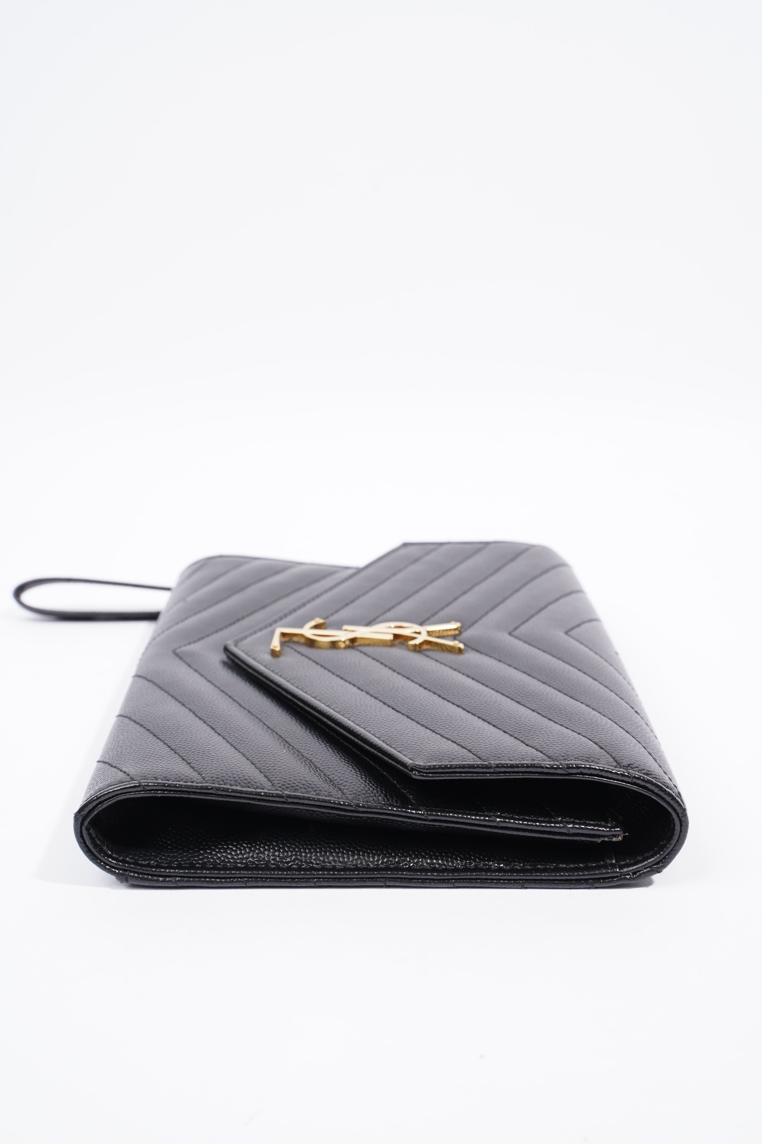 Saint Laurent Envelope Wristlet Black Grained Leather