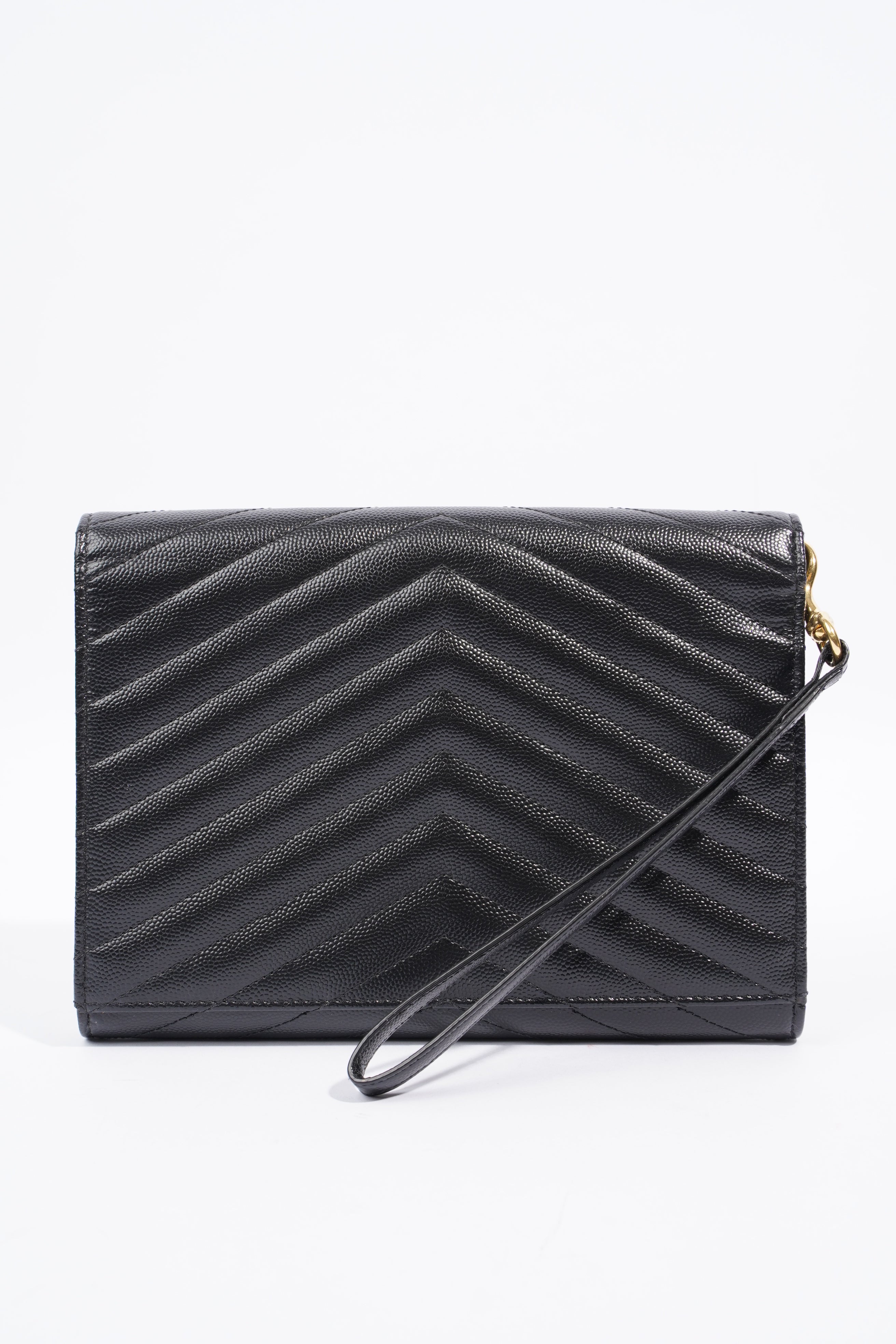 Saint Laurent Envelope Wristlet Black Grained Leather