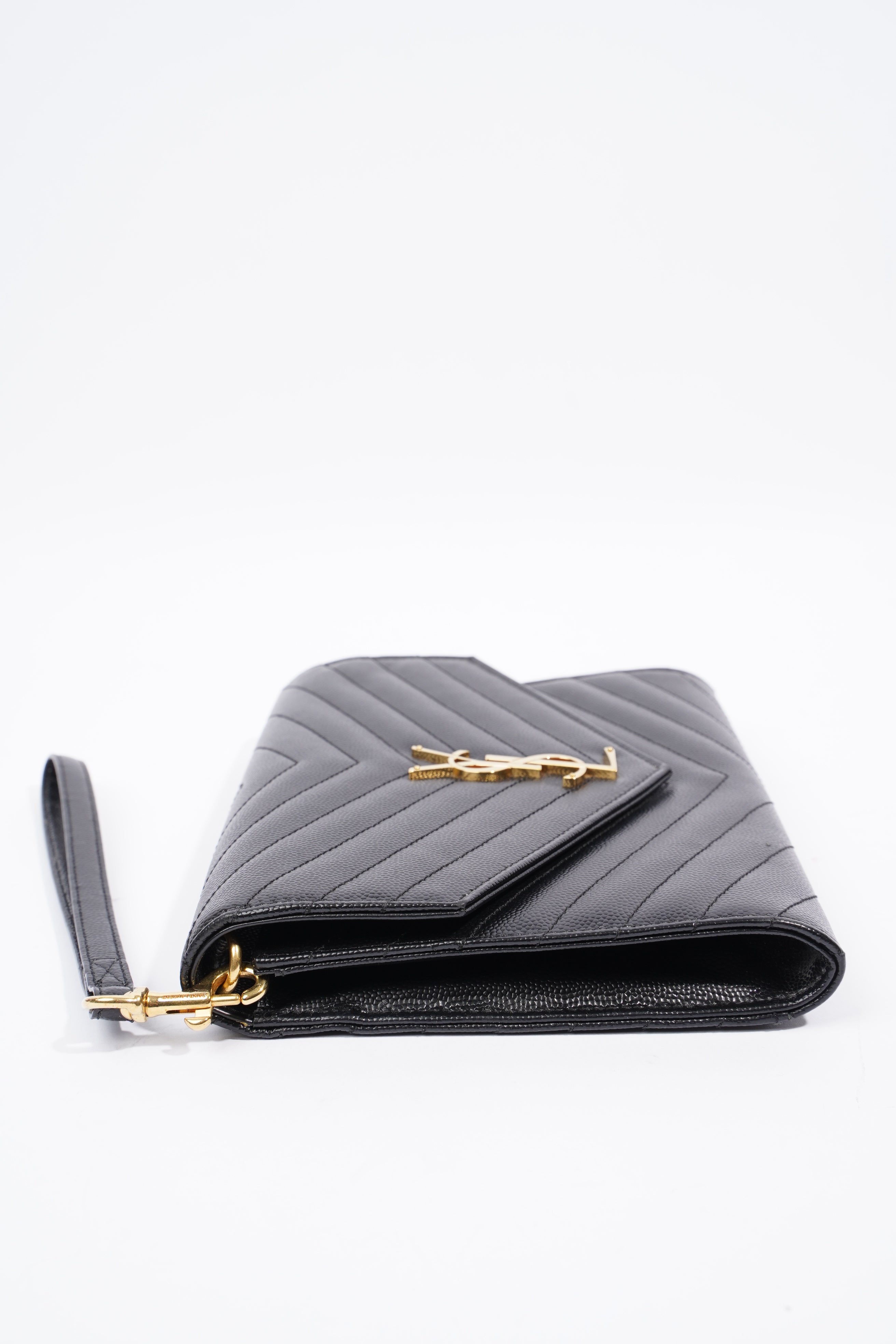 Saint Laurent Envelope Wristlet Black Grained Leather