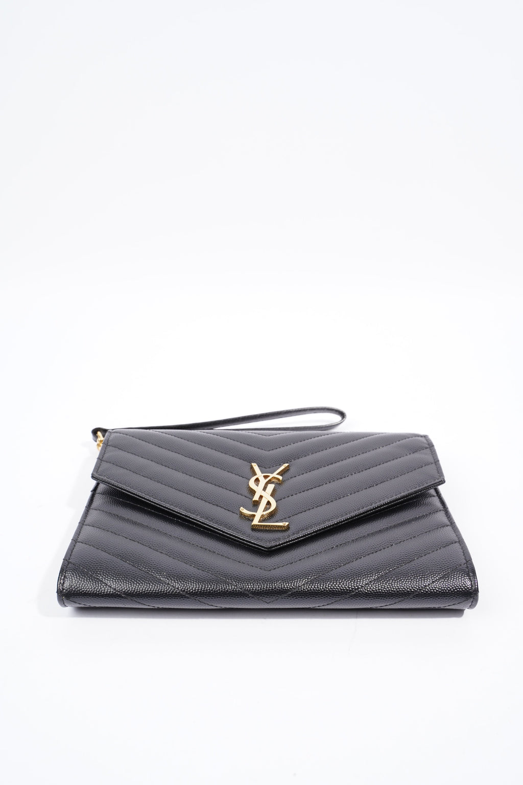 Saint Laurent Envelope Wristlet Black Grained Leather
