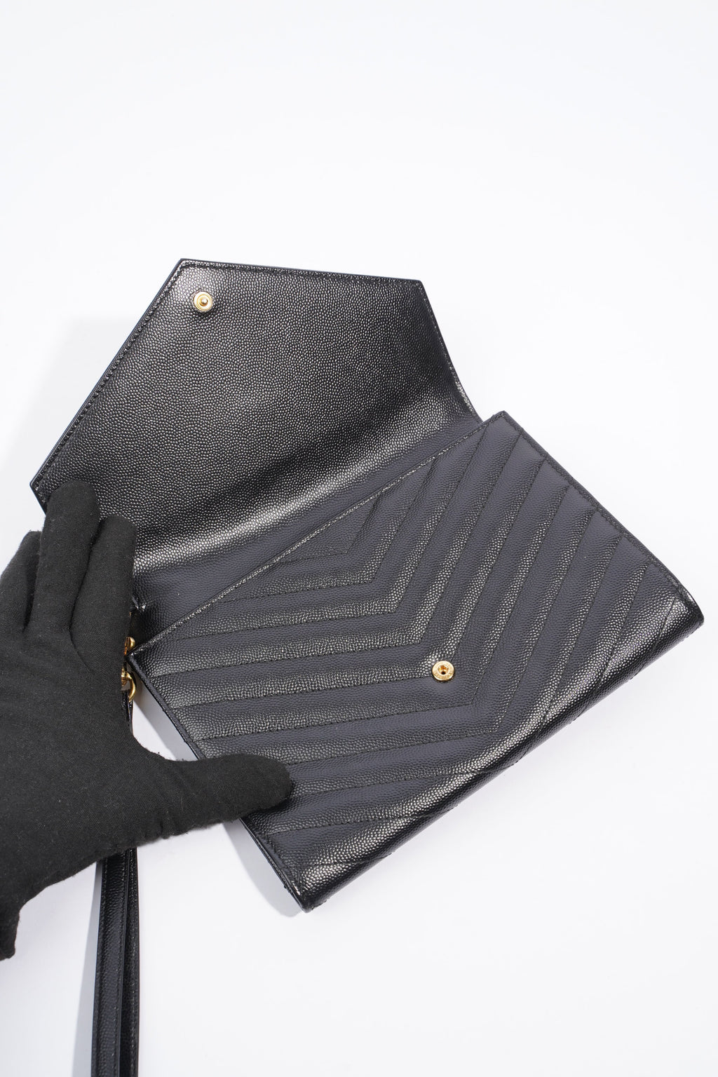 Saint Laurent Envelope Wristlet Black Grained Leather