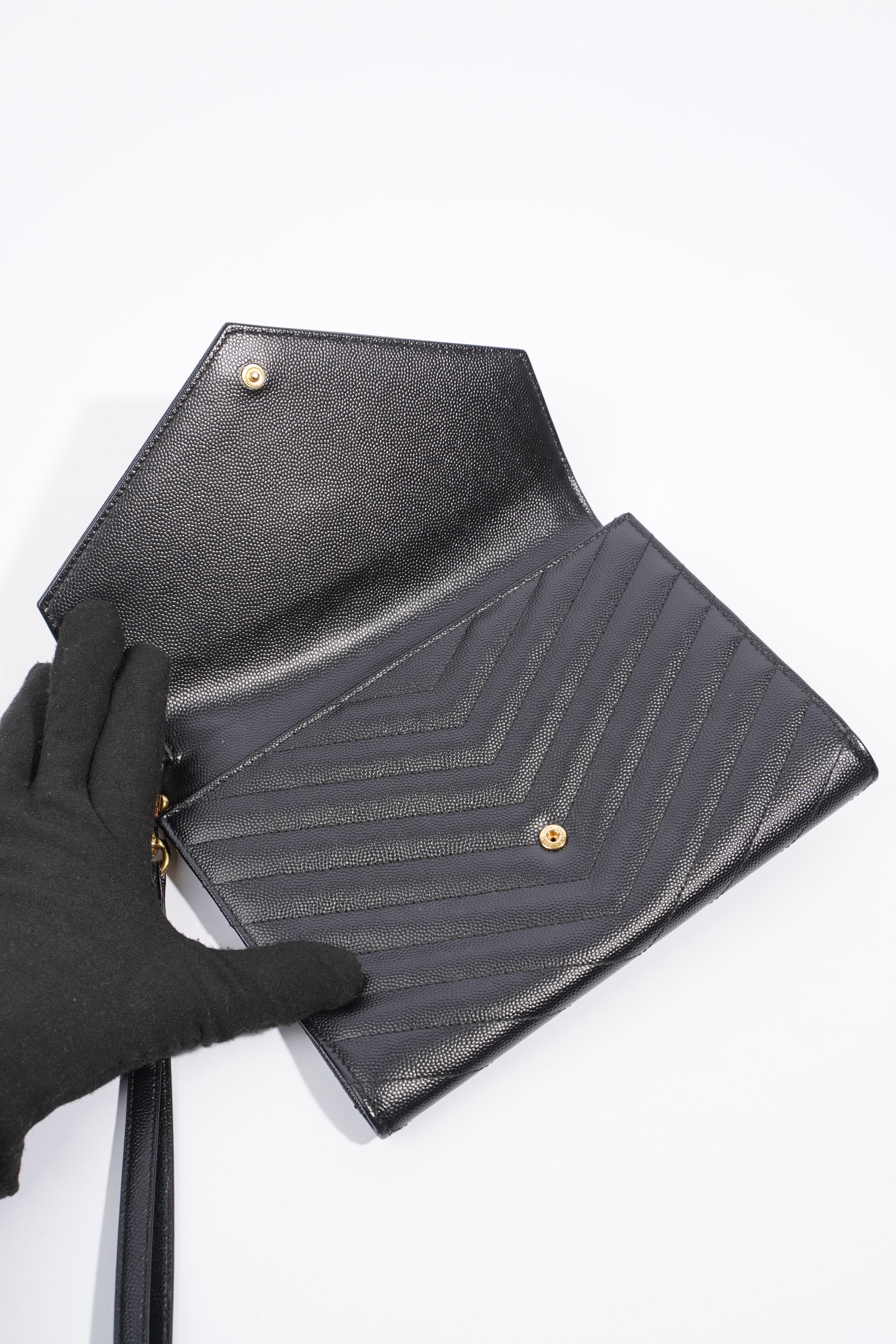 Saint Laurent Envelope Wristlet Black Grained Leather