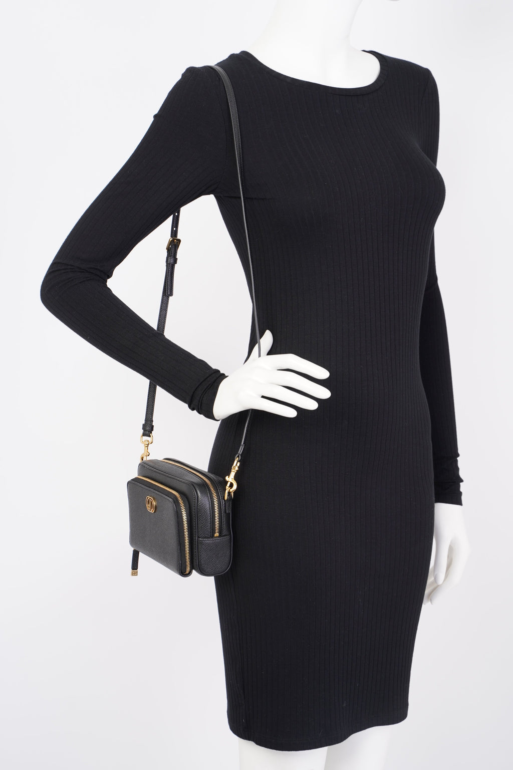 Christian Dior Caro Double Zipped Pouch Black Leather