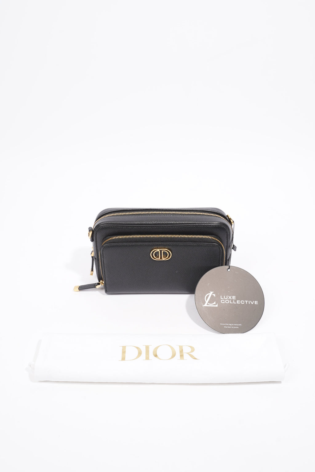 Christian Dior Caro Double Zipped Pouch Black Leather