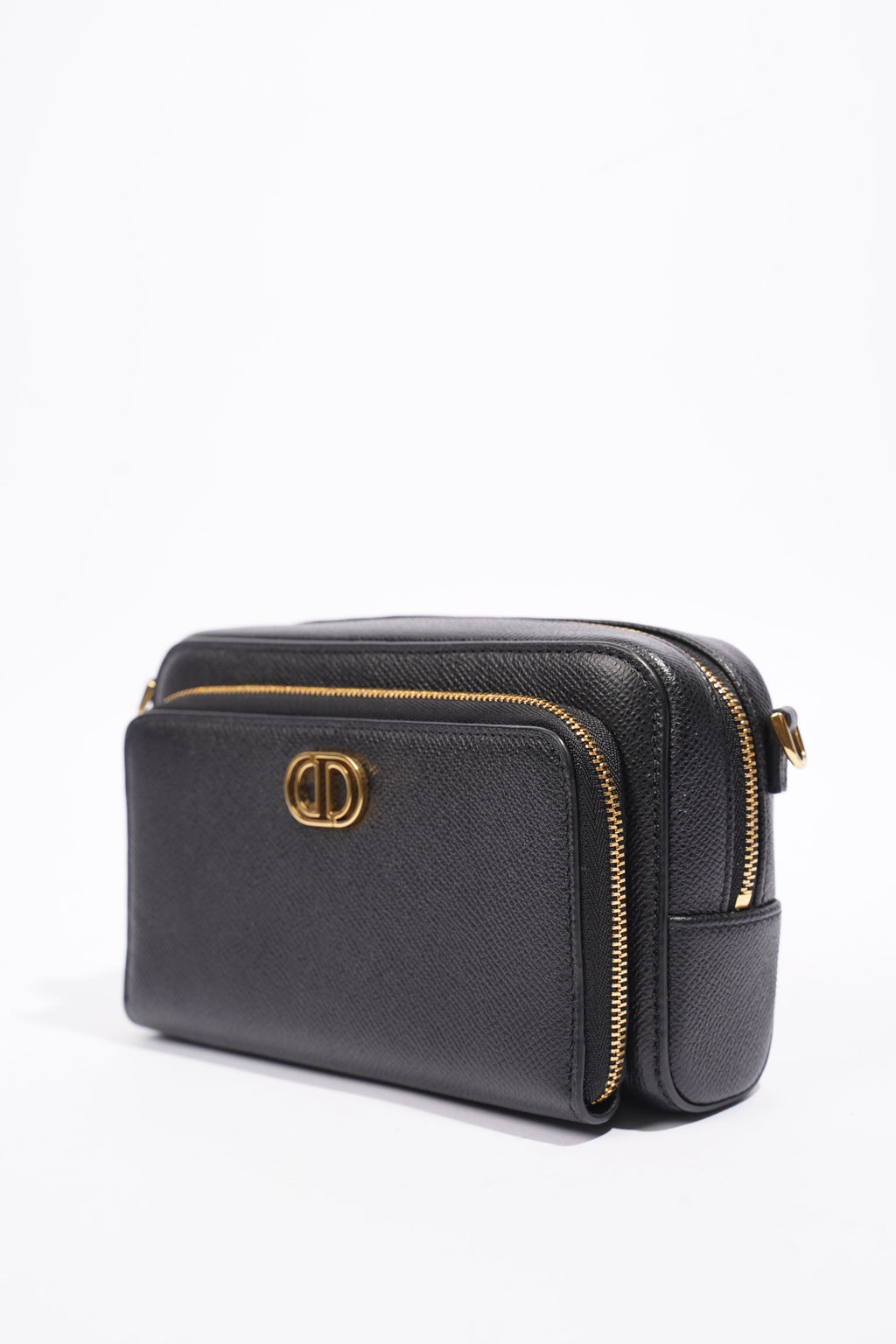 Christian Dior Caro Double Zipped Pouch Black Leather