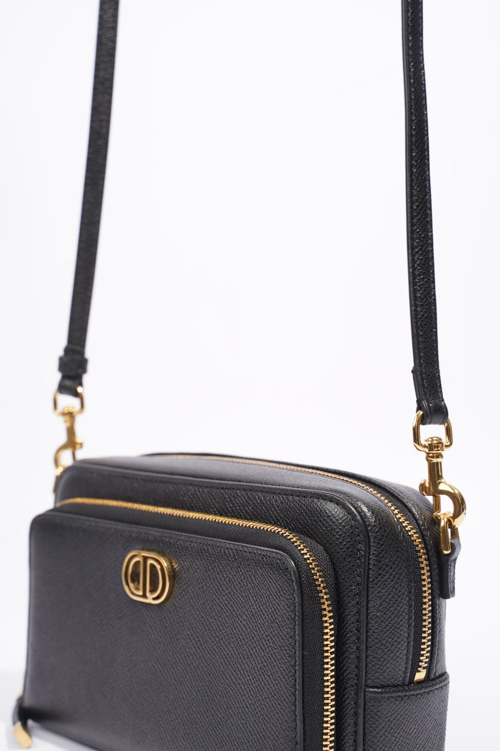 Christian Dior Caro Double Zipped Pouch Black Leather