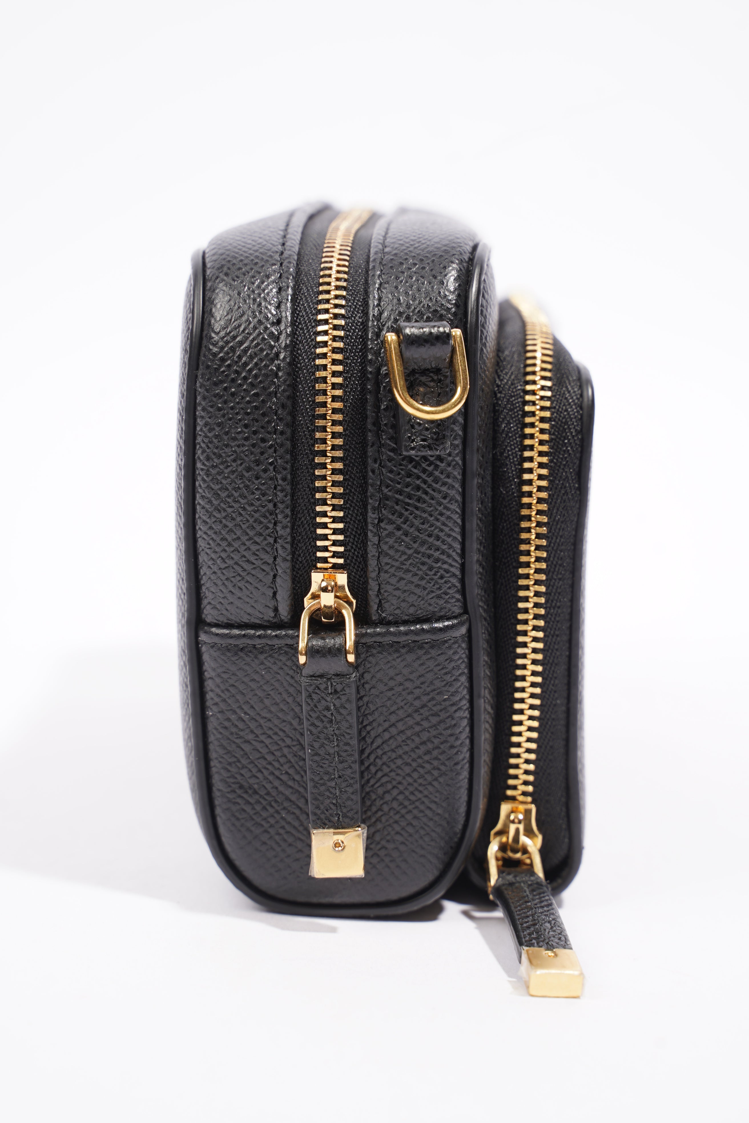 Christian Dior Caro Double Zipped Pouch Black Leather