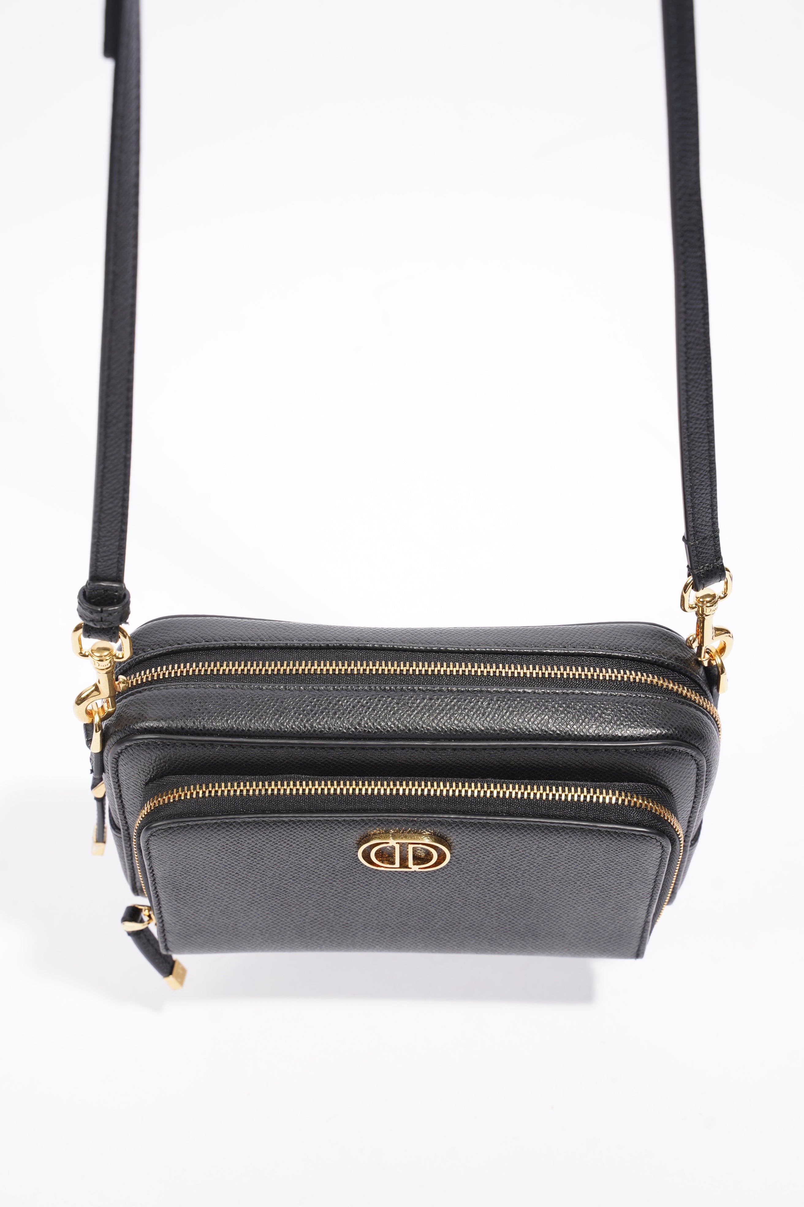 Christian Dior Caro Double Zipped Pouch Black Leather