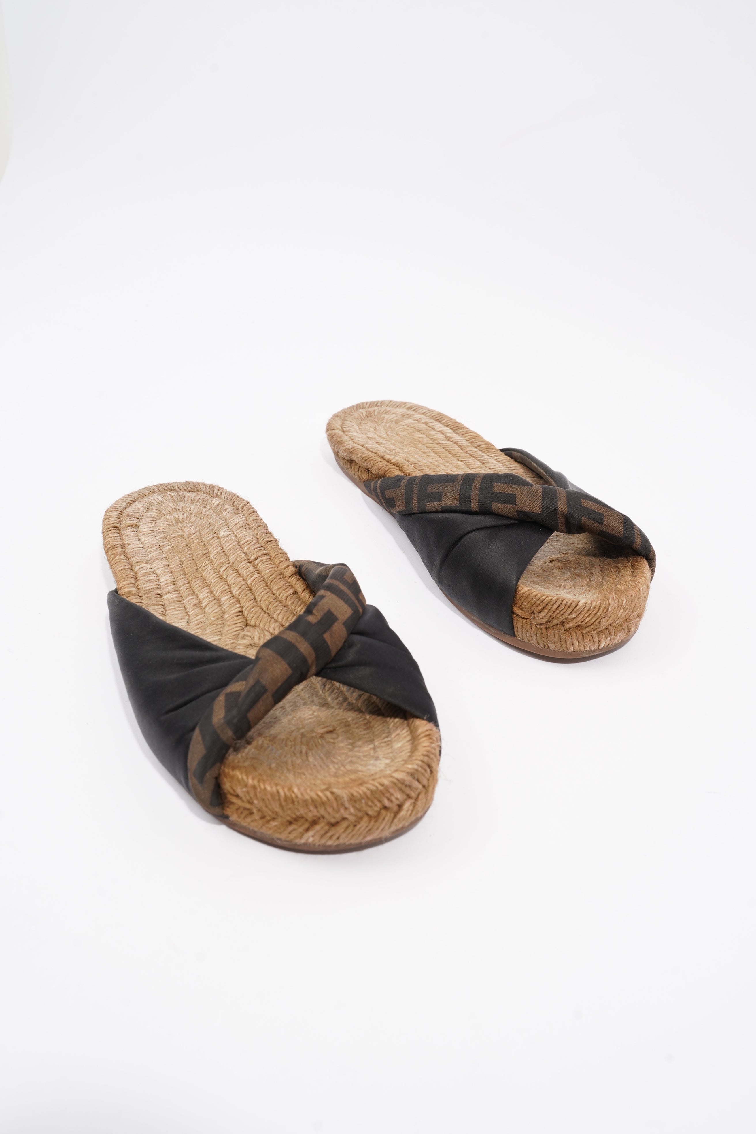 Fendi Espadrilles Black / Brown Satin EU 36 UK 3