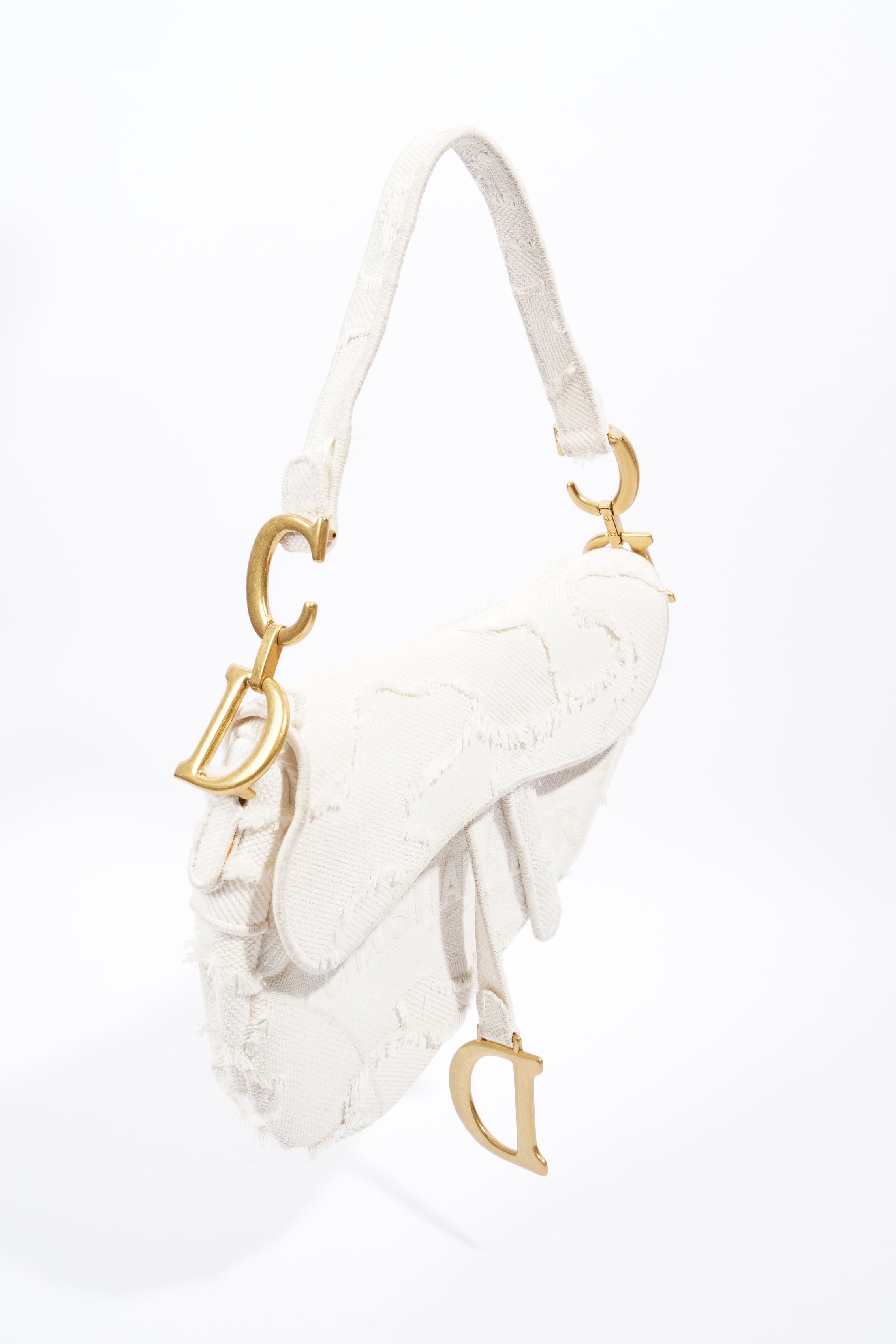 Christian Dior Saddle Bag White Canvas